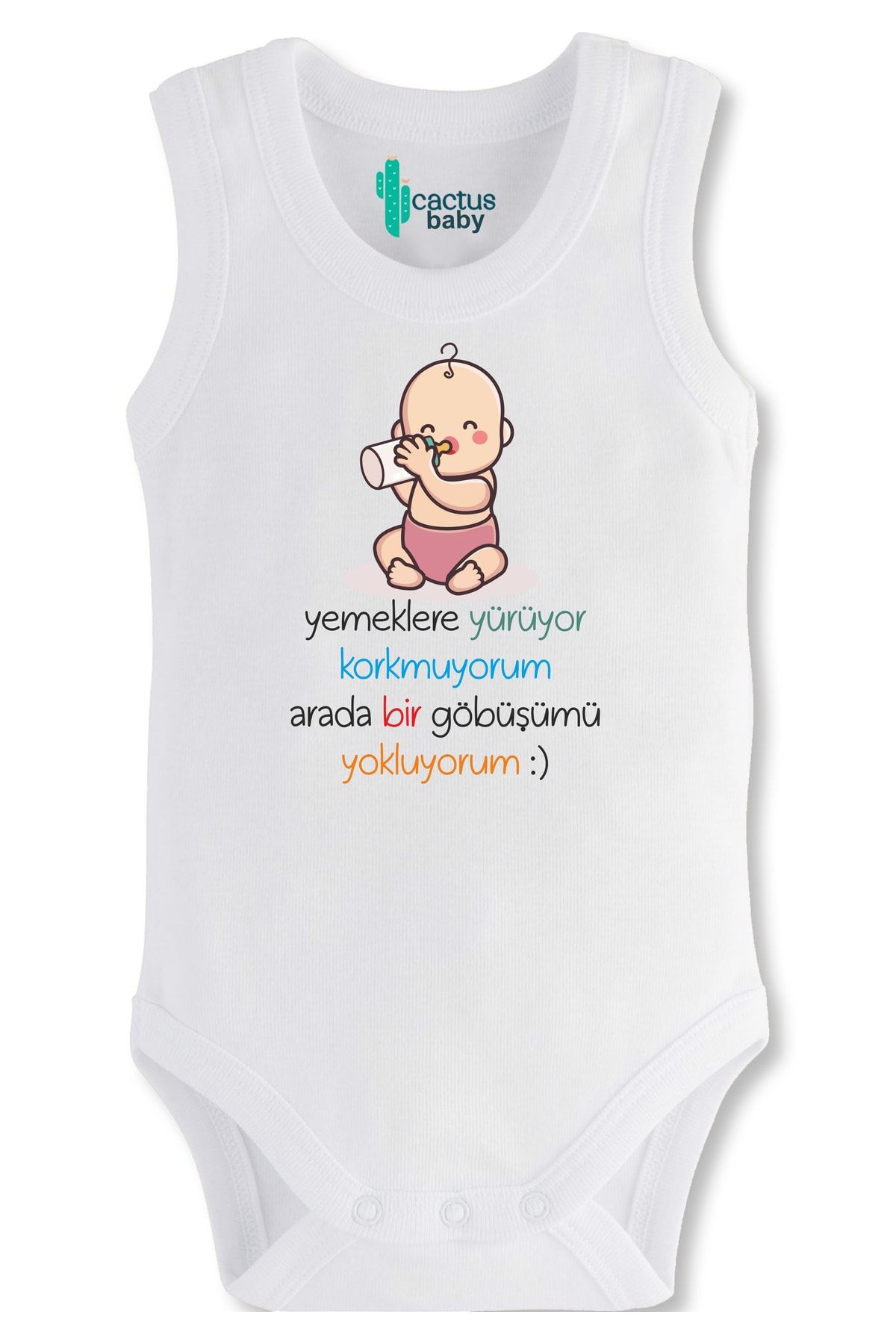 CACTUS COLLECTION Cactus Baby Komik Yazılı Bebek Kolsuz Baskılı Pamuk Beyaz Bebek Body
