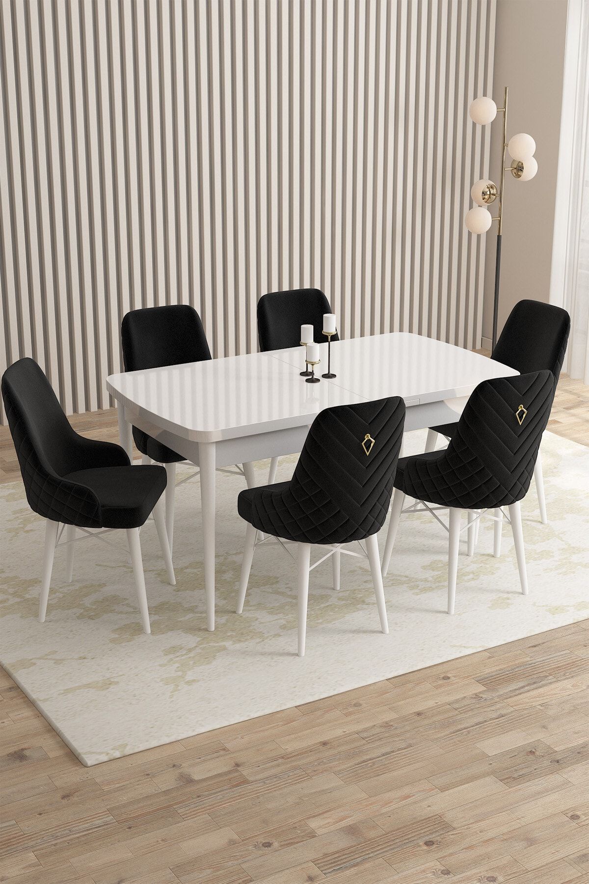 Rovena Queen Beyaz 80x132 Açılabilir Mutfak Masası Takımı 6 Adet Sandalye