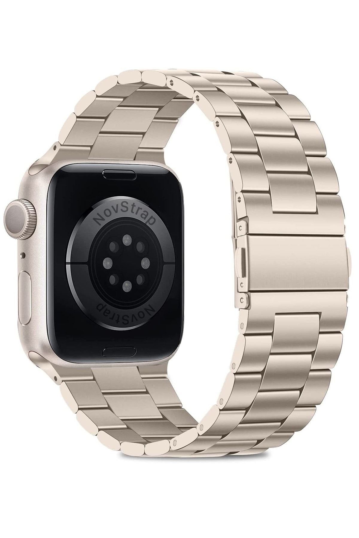 NovStrap Apple Watch Seri 7/8/9 45mm Uyumlu Kordon Starlight Yıldız Işığı Klasik Metal Çelik Kordon