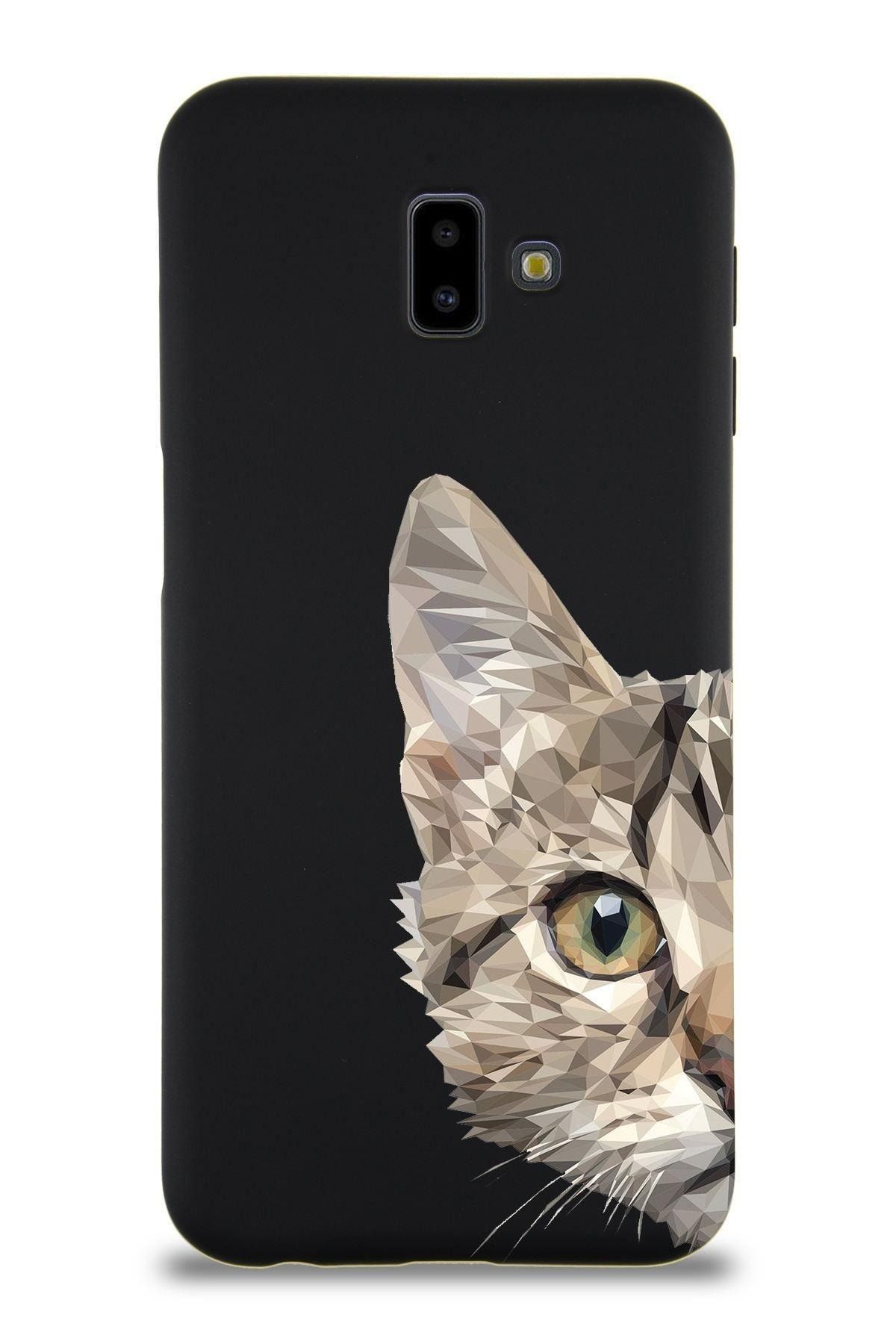 PrintiFy Samsung Galaxy J6 Plus Uyumlu Lansman Kılıf Catface Tasarımlı Içi Kadife Kapak-siyah