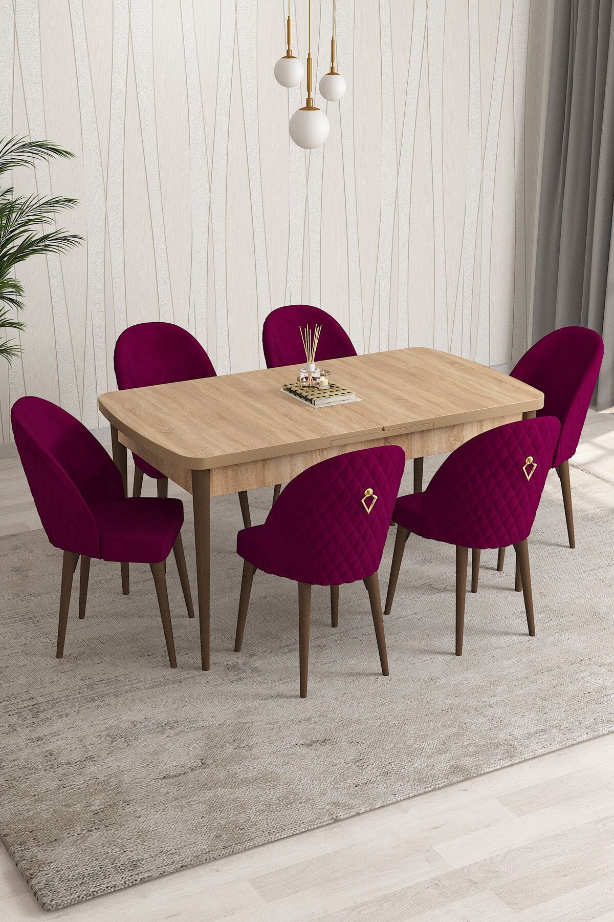 Rovena Modica Meşe Desen 80x132 Açılabilir Yemek Masası Takımı 6 Adet Sandalye
