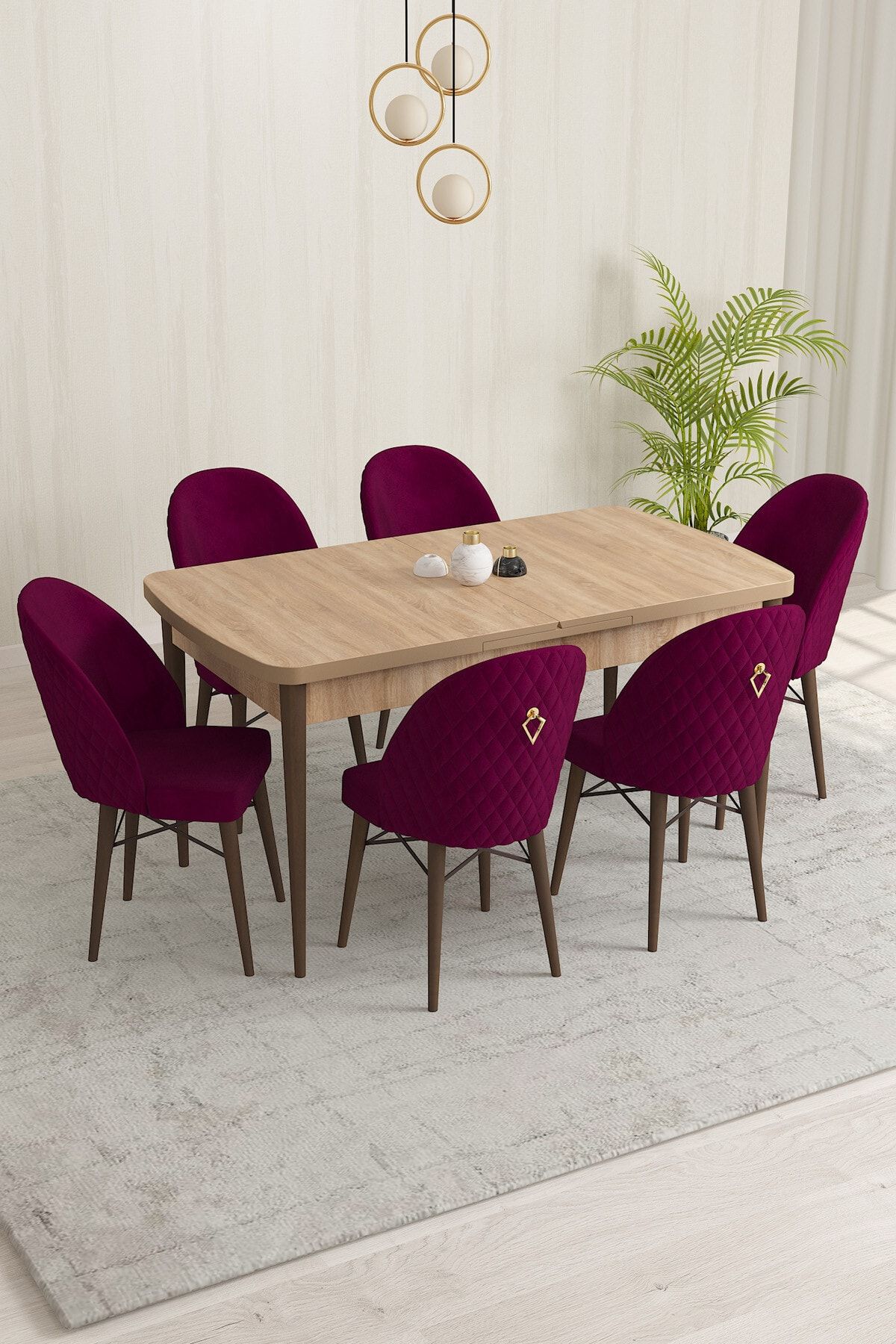 Rovena Olbia Meşe Desen 80x132 Açılabilir Mutfak Masası Takımı 6 Adet Sandalye