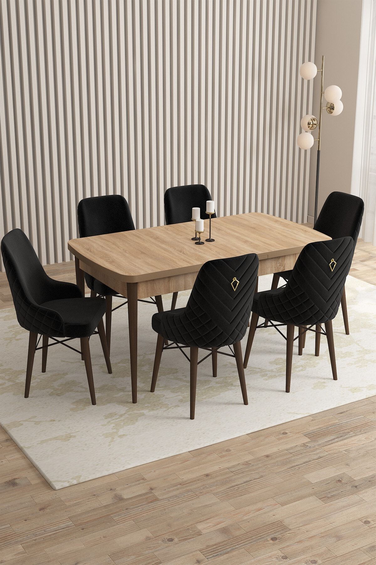 Rovena Queen Meşe Desen 80x132 Açılabilir Mutfak Masası Takımı 6 Adet Sandalye
