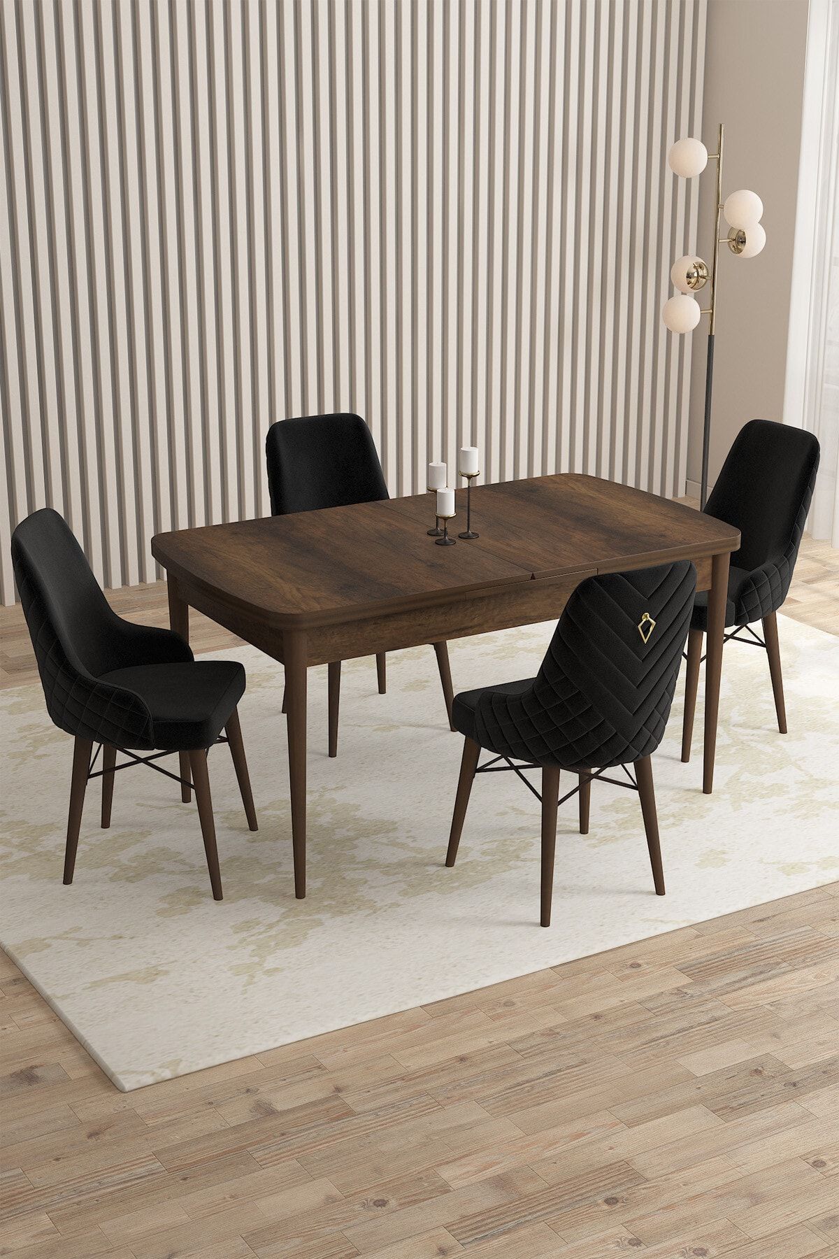 Rovena Queen Barok Desen 80x132 Açılabilir Mutfak Masası Takımı 4 Adet Sandalye