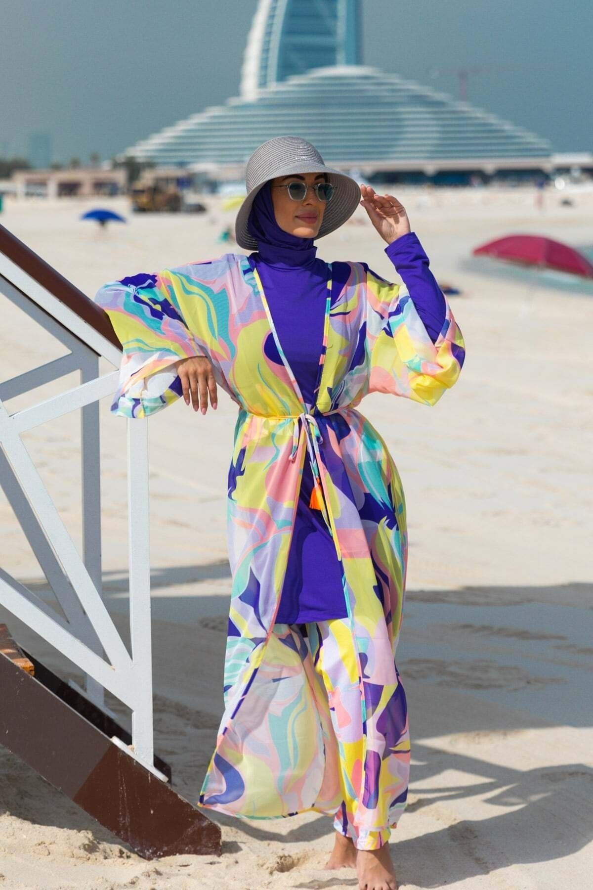 Marina Desenli Renkli Kimono Kaftan P2332