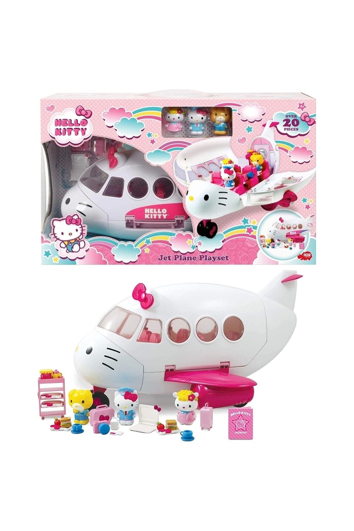 Dickie Toys Hello Kitty Jet Uçağı Oyun Seti, 3 Figür, 36.5 Cm, Açılabilir Yolcu Kabini