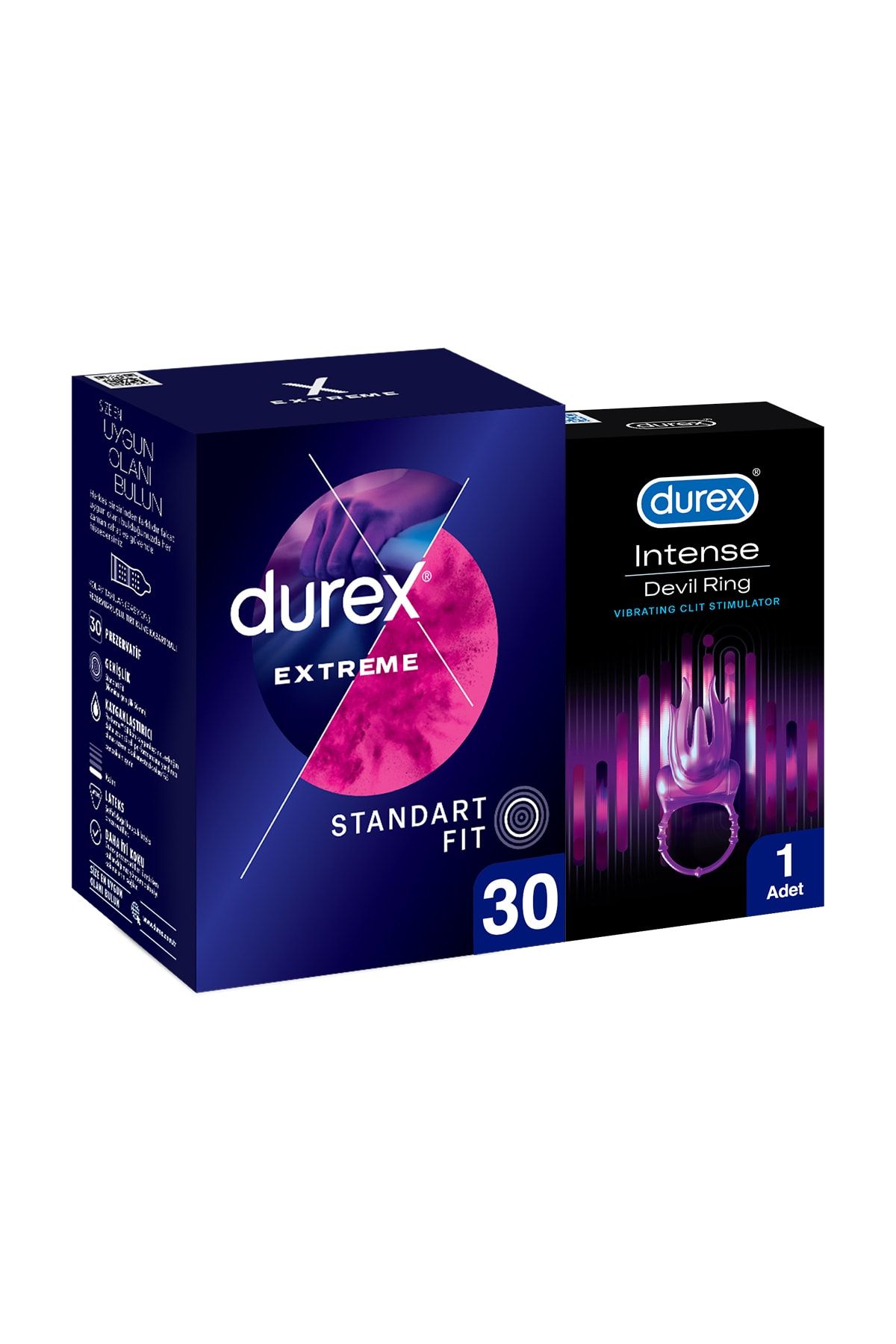 Durex Extreme 30'lu Geciktiricili Ve Tırtıklı Prezervatif+ Intense Devil Ring Titreşimli Halka