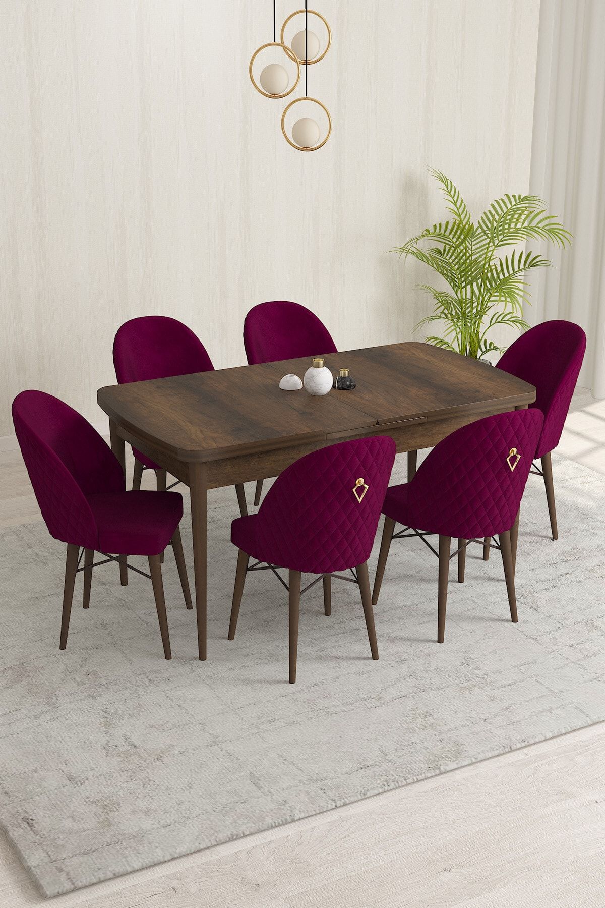 Rovena Olbia Barok Desen 80x132 Açılabilir Mutfak Masası Takımı 6 Adet Sandalye