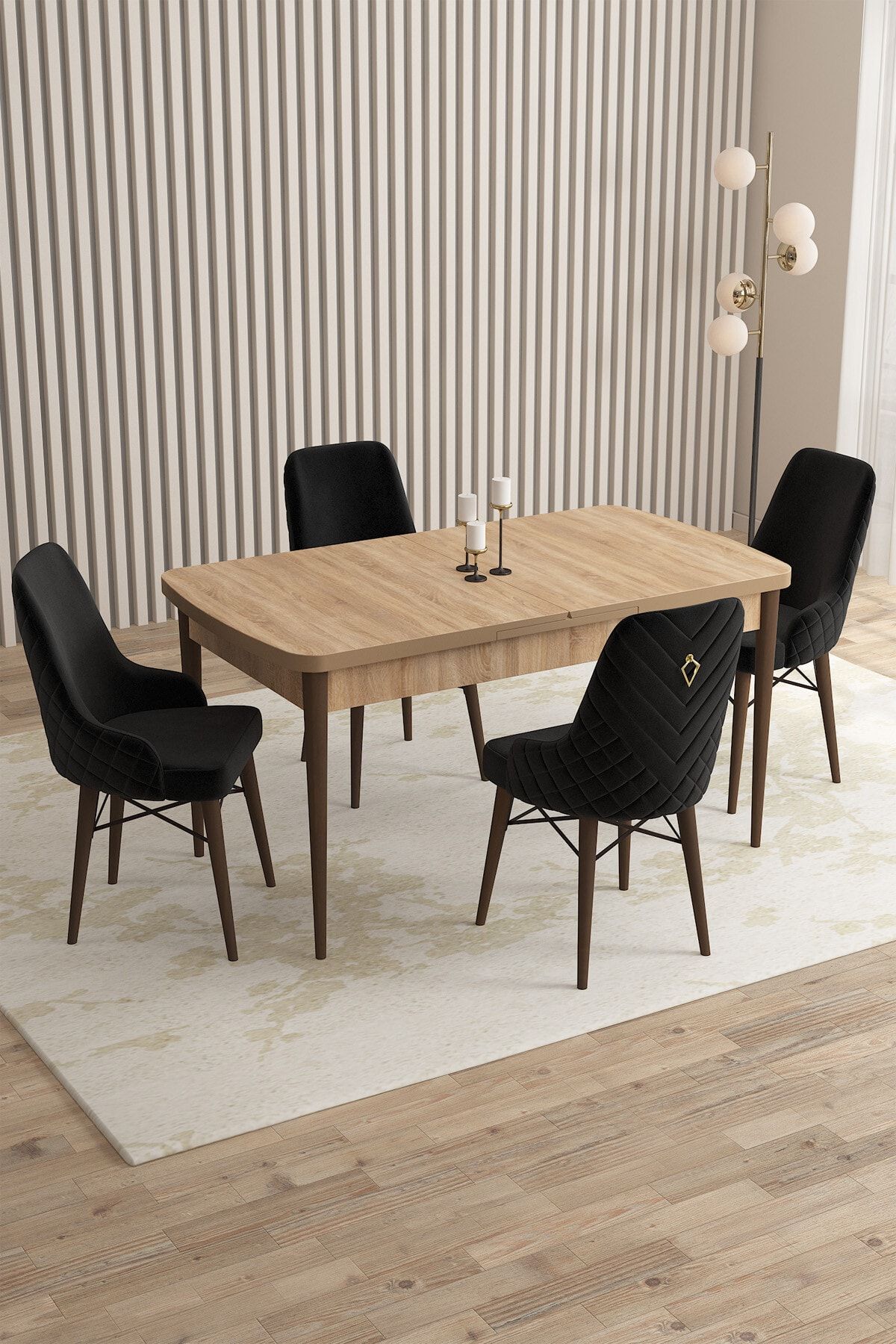 Rovena Queen Meşe Desen 80x132 Açılabilir Mutfak Masası Takımı 4 Adet Sandalye