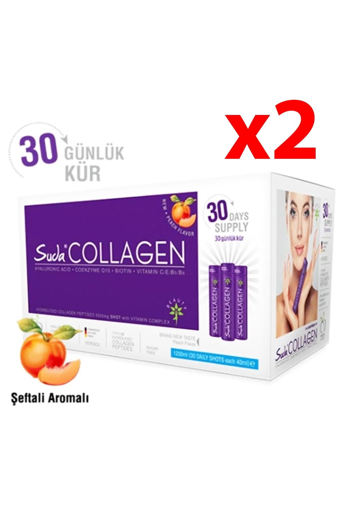 Suda Collagen Şeftali Aromalı Kollajen 30 X 40 Ml - 30 Günlük - 2 Adet