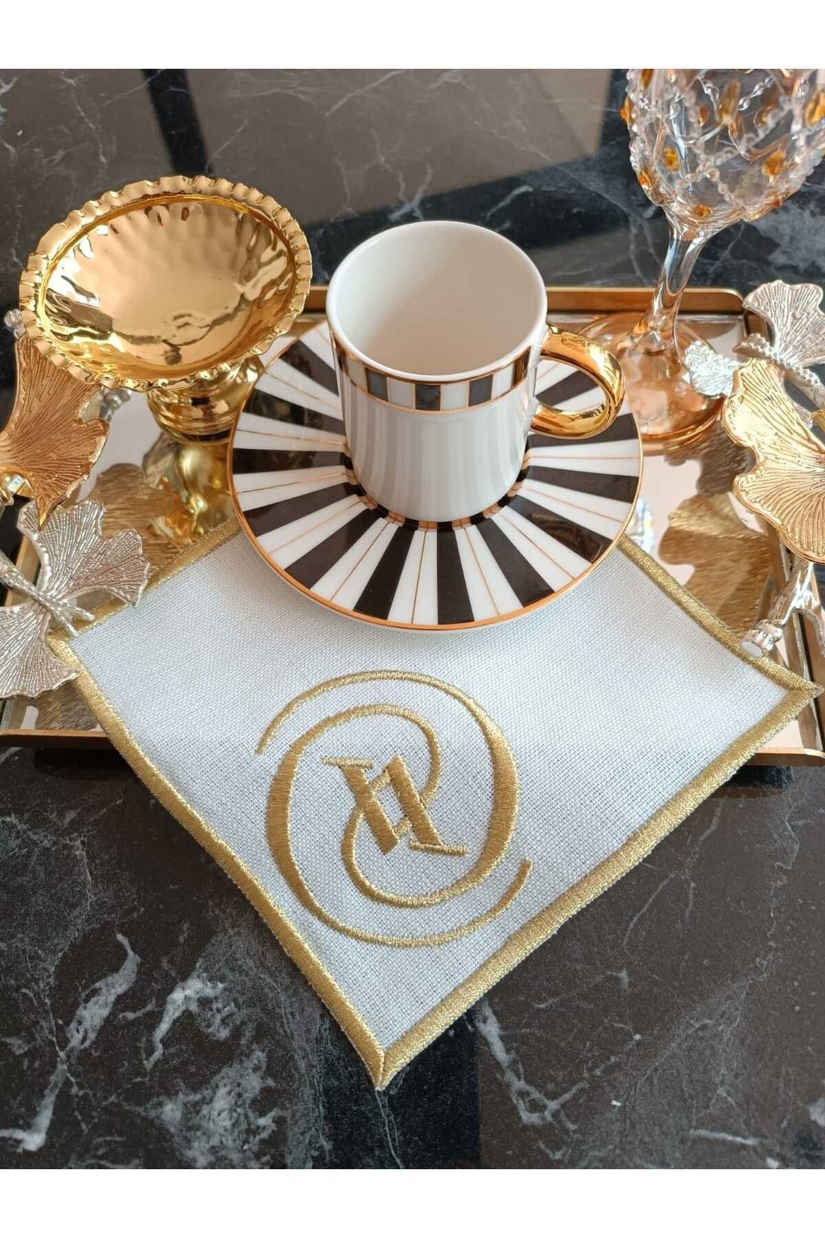 LASETU faye desenli gold simli kahve yanı peçete sunum peçetesi kokteyl peçete 4 adet