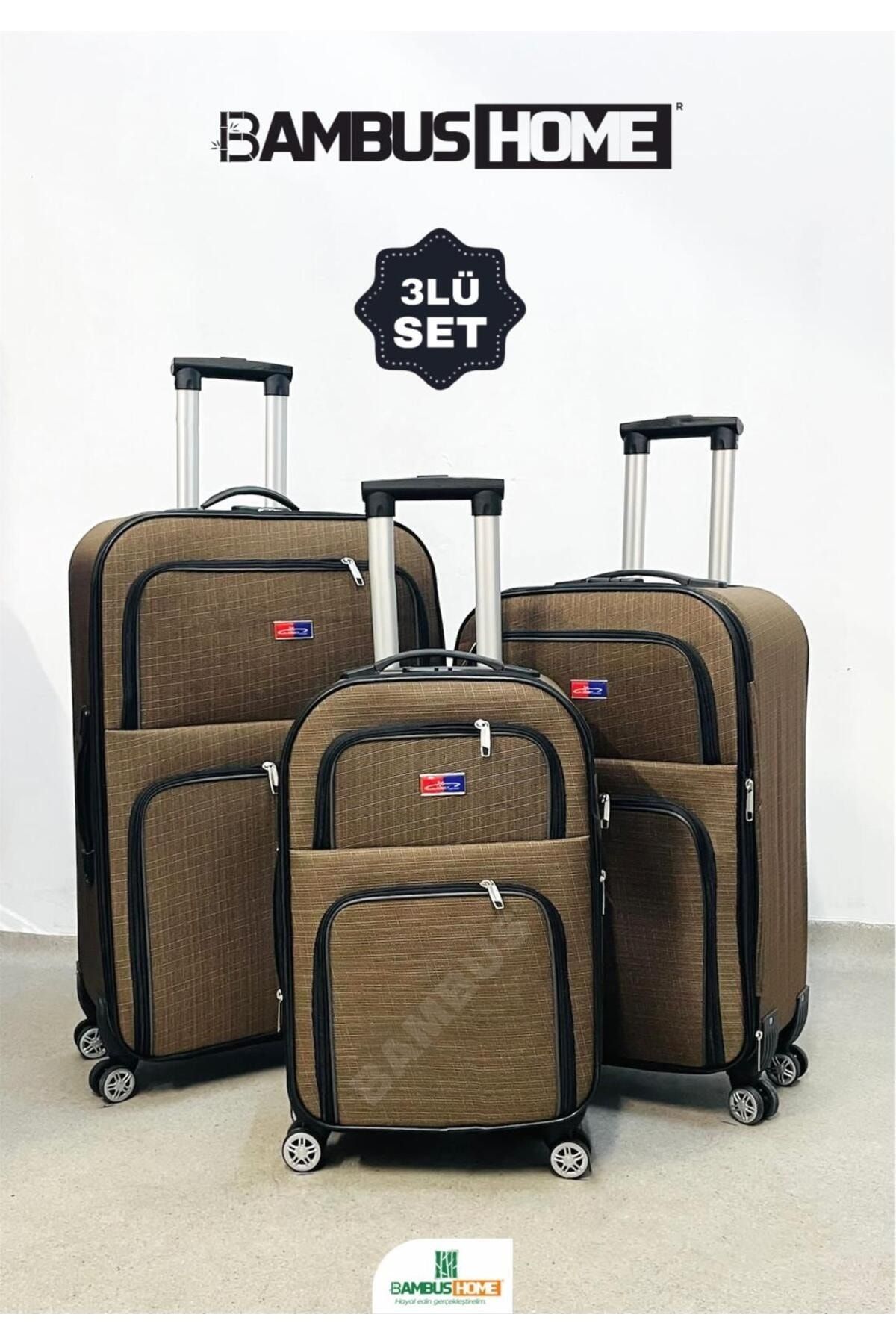 Bambus Home 3'lü Tekerlekli Körüklü Genişleyebilir Kumaş Valiz & Bavul Seti 4 Teker