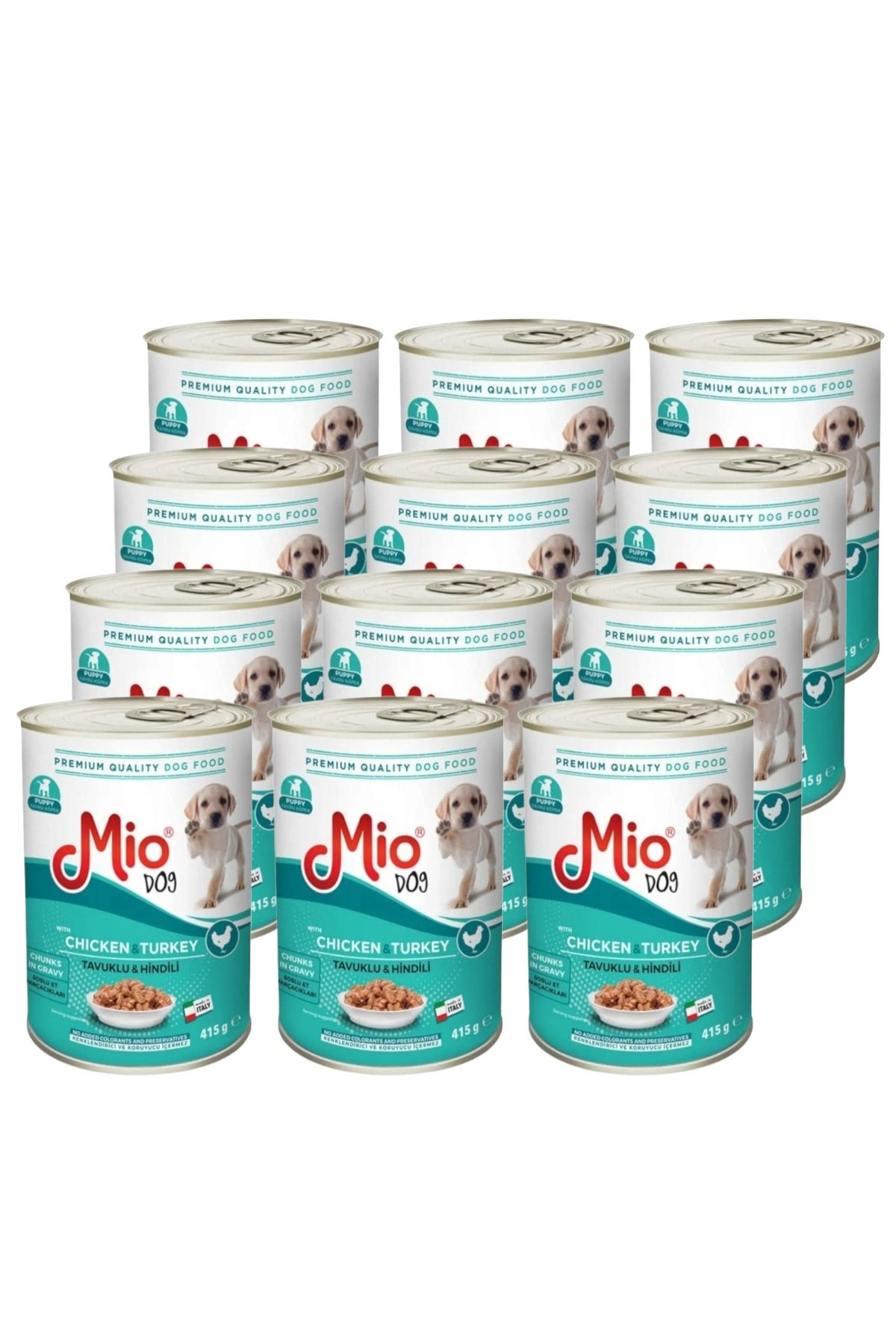 Mio Puppy Tavuklu Ve Hindili Köpek Maması - Yavru Köpek Et Parçacıklı Yaş Mama 415gr * 12 Adet *