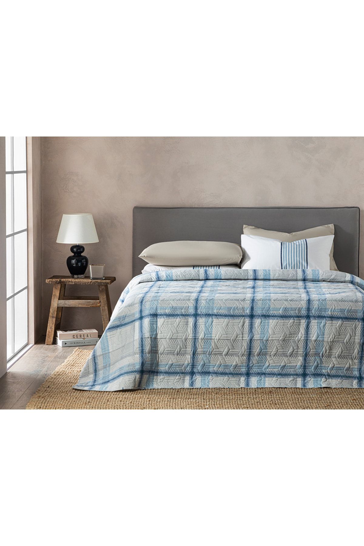 English Home Ocean Plaid Çift Kişilik Çok Amaçlı Örtü 200x220 Cm Mavi