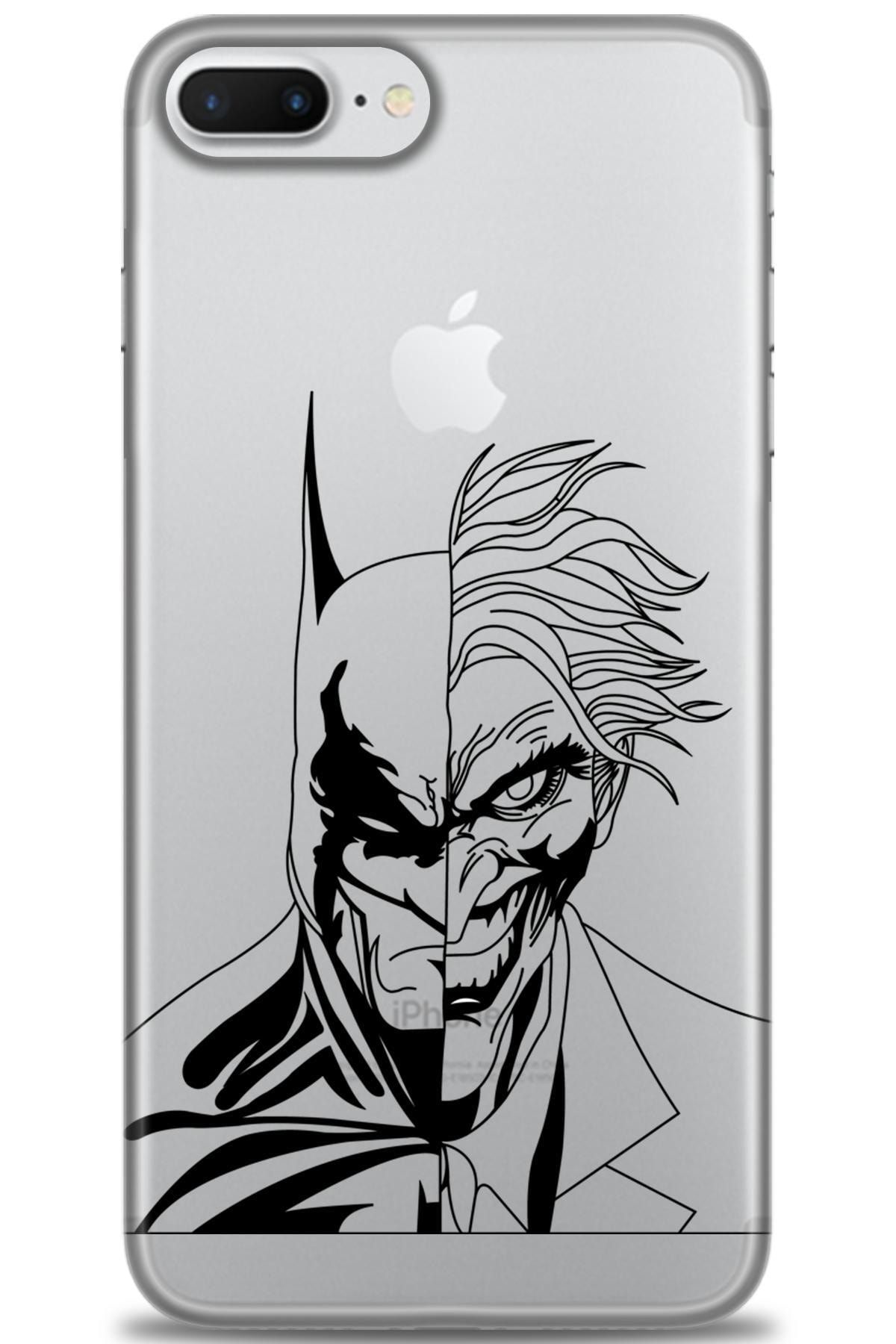 Genel Markalar Apple Iphone 8 Plus Kılıf Hd Baskılı Kılıf - Batman Çizim + 5d Mat Seramik Hayalet Koruyucu