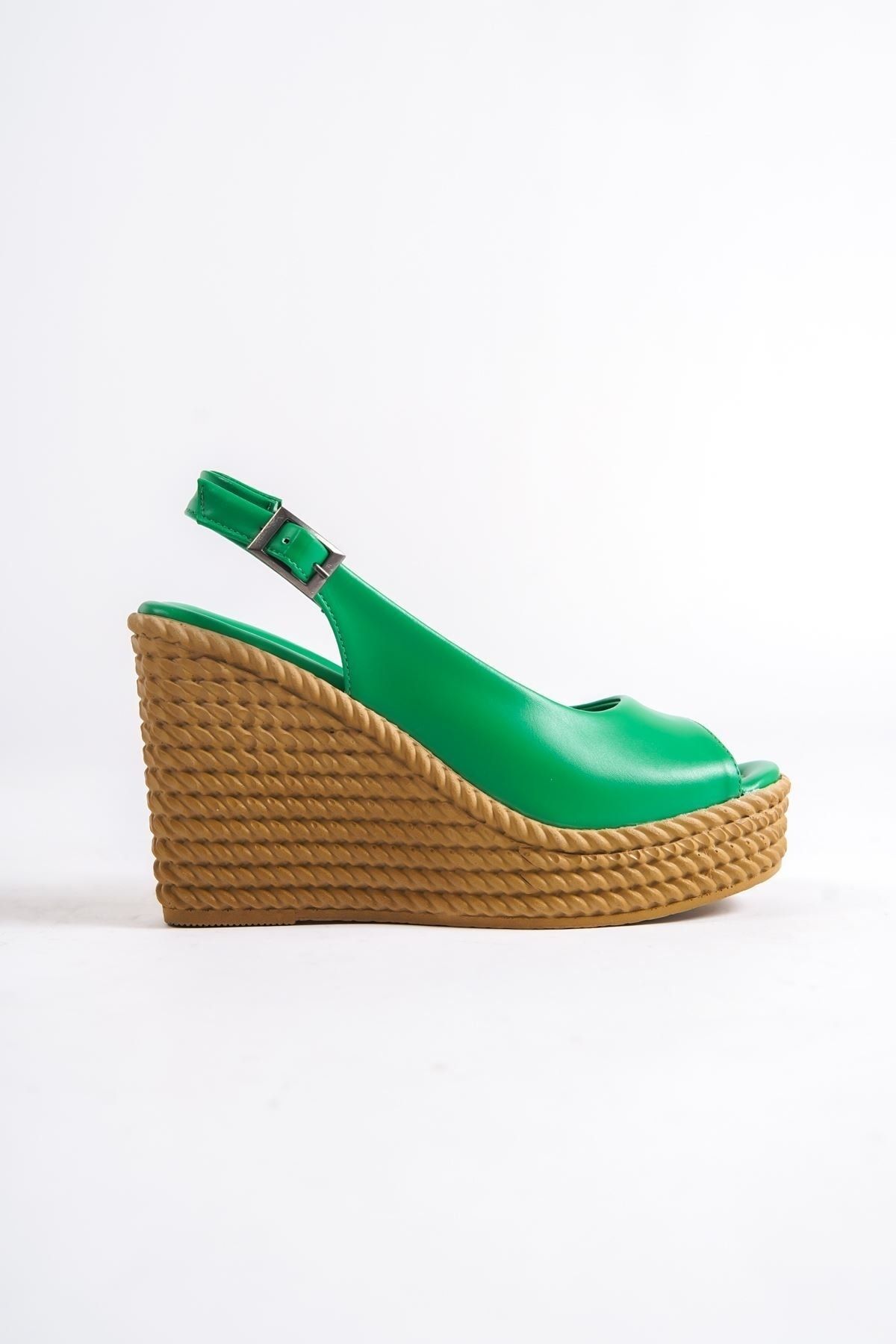 Papuçlarım Cenny Yeşil Mat Deri Dolgu Topuklu Kadın Ayakkabı