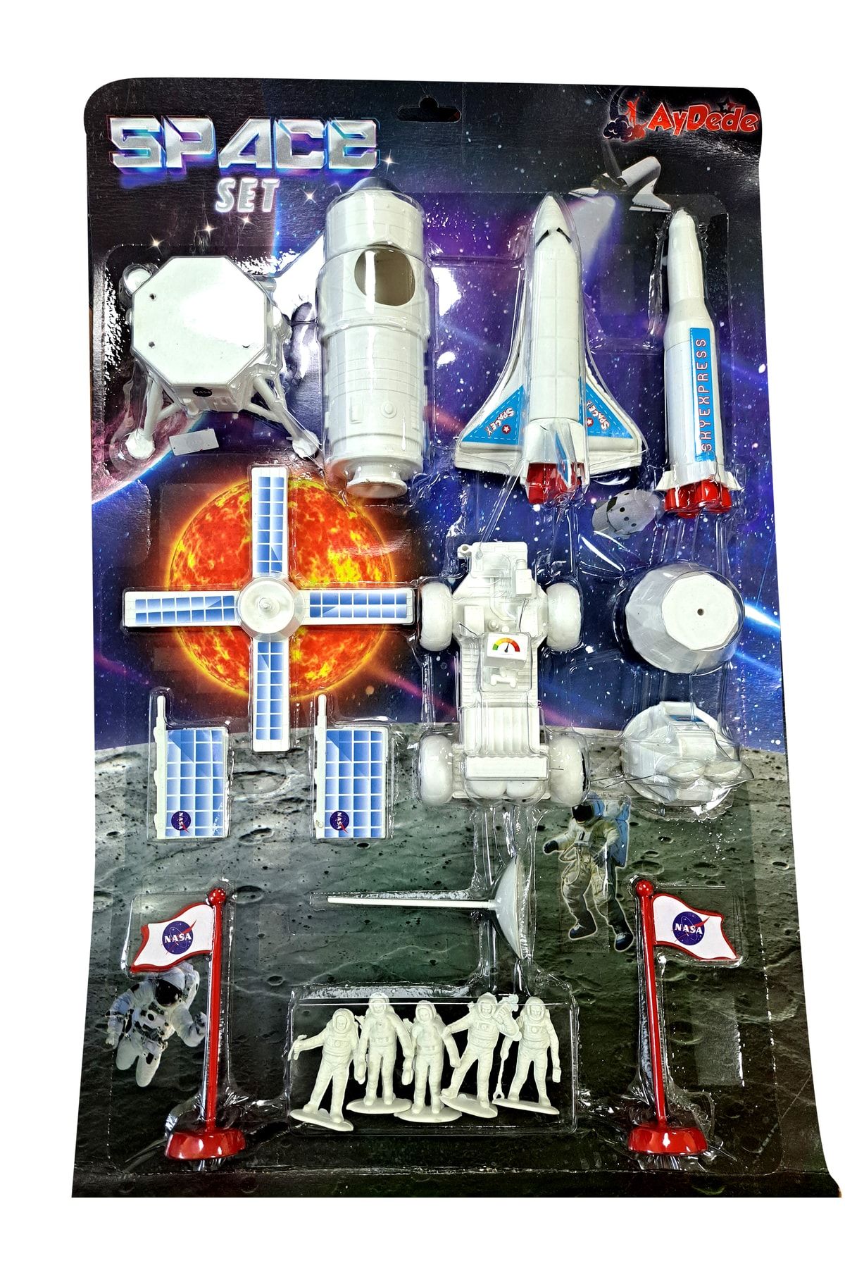ALYTOYS Uzay Oyunları Astronot Uzay Mekiği Uzay Arabası Uydu Hayal Gücü Oyun Kartela Seti 36x55cm 18 Parça