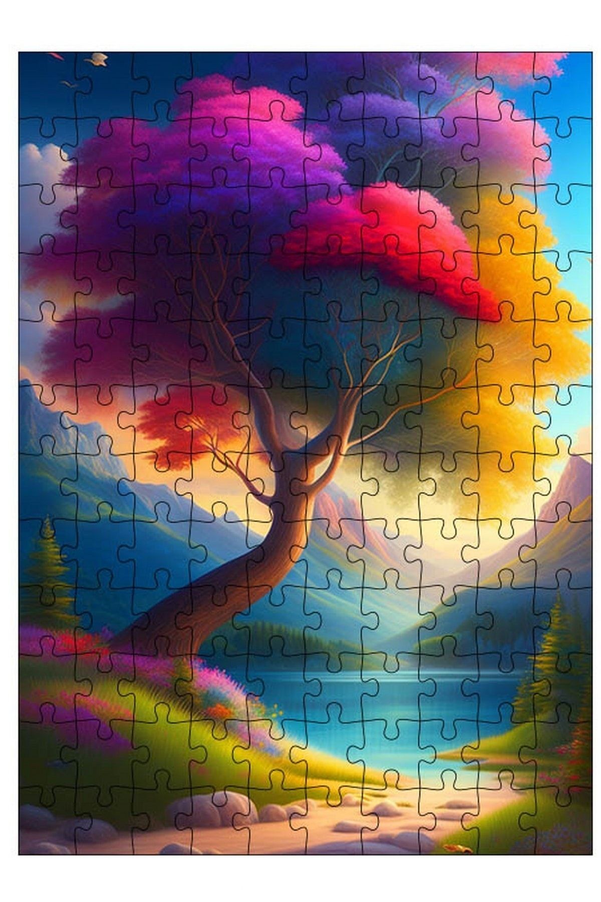 Tablomega Ahşap Mdf Puzzle Yapboz Renkli Ağaç 120 Parça 25*35 cm