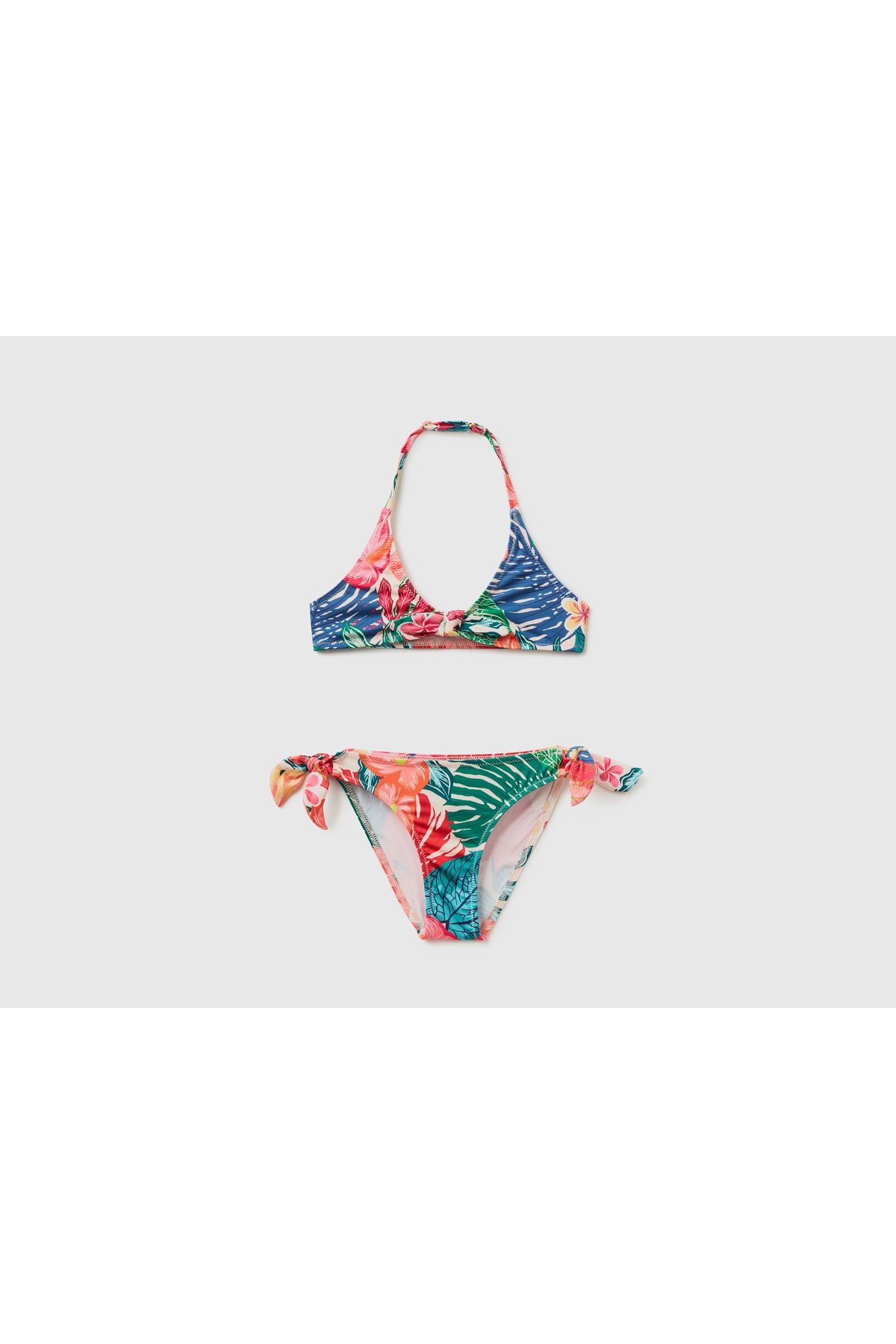 United Colors of Benetton Kız Çocuk Nar Cıcegı Desenli Halter Bikini Takım Mix