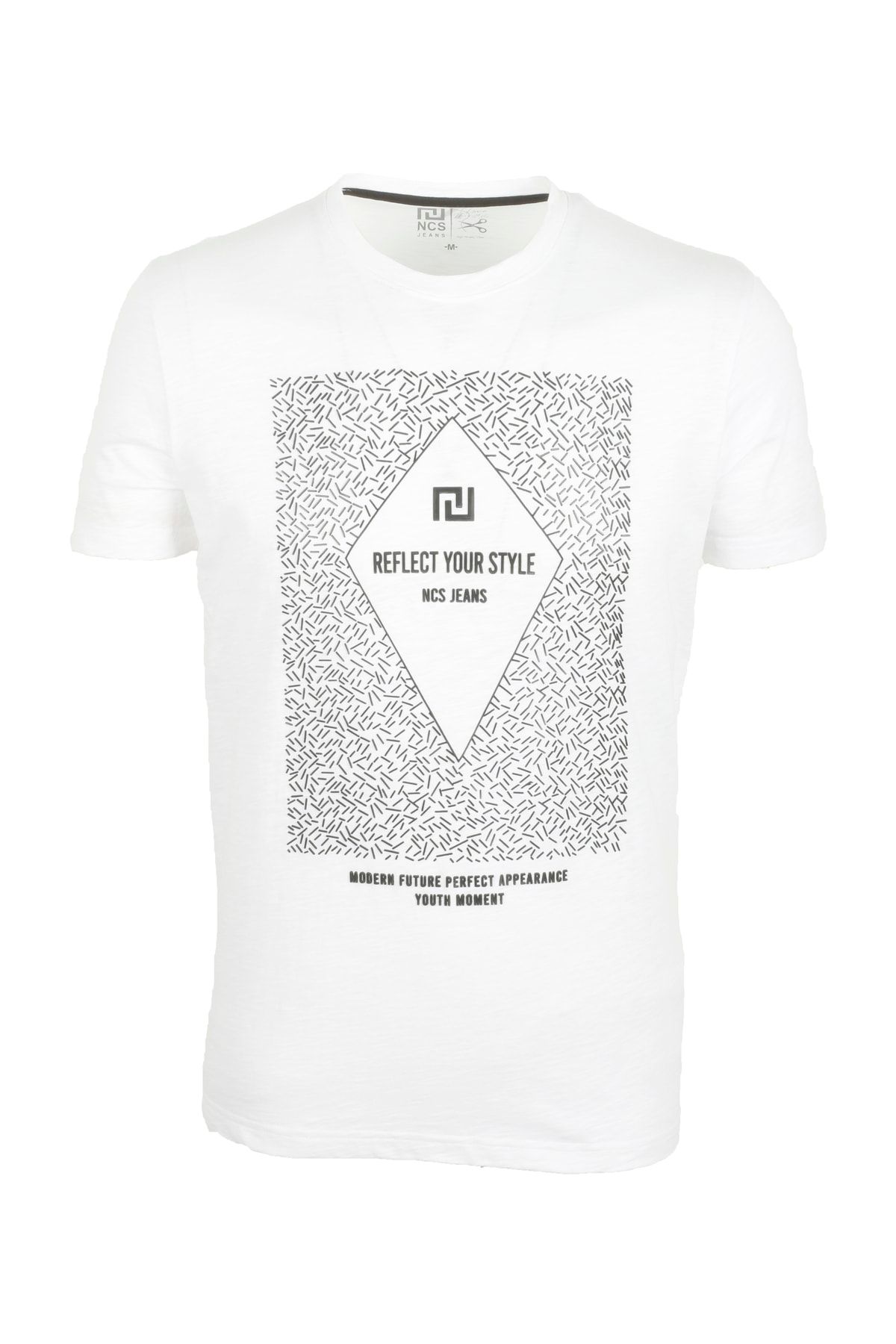 Ncs Erkek Beyaz Bisiklet Yaka Baskılı %100 Pamuk Slim Fit T-shirt 1924