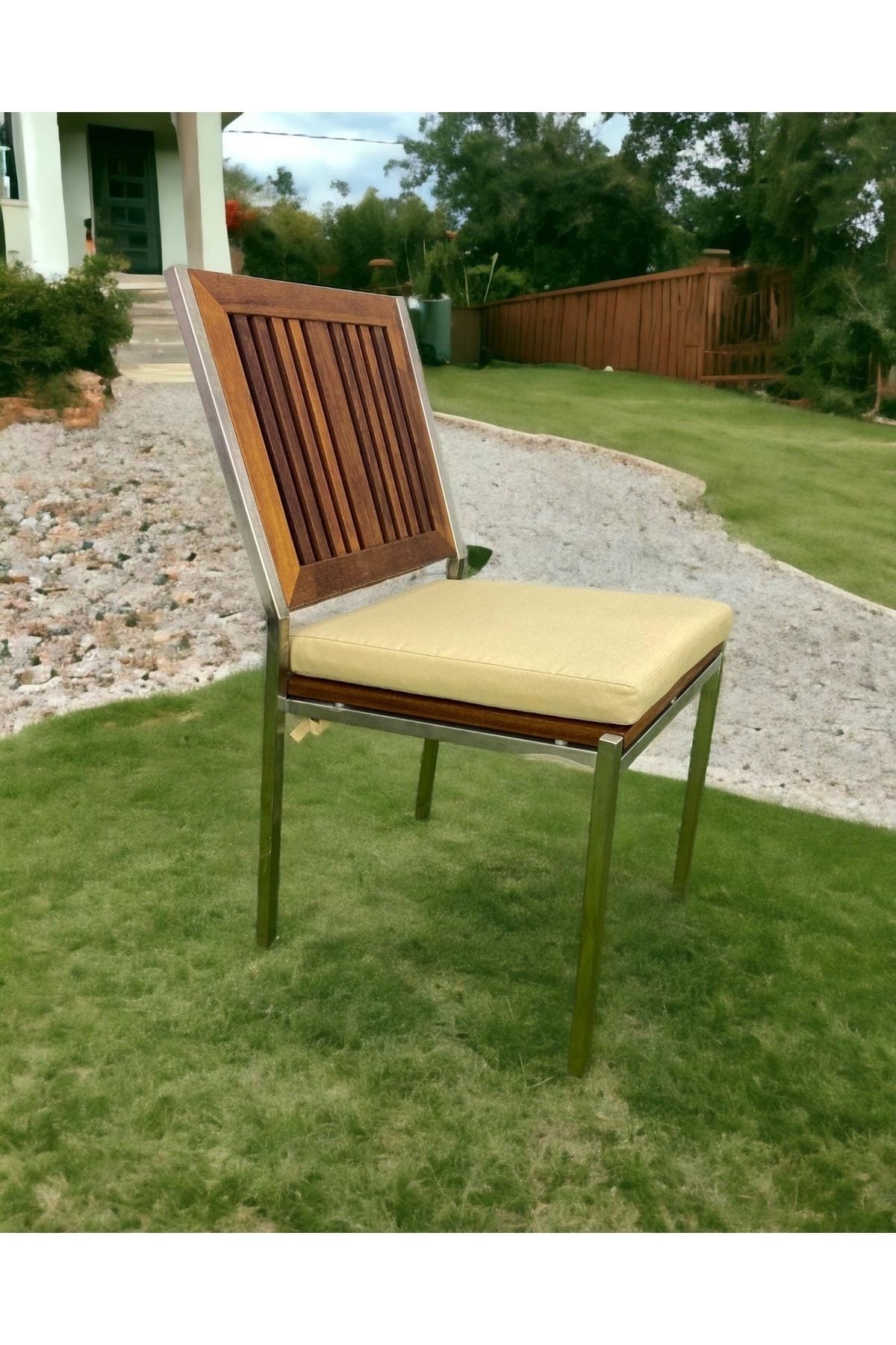 Intersystem Inox Iroko Ahşap Minderli Sandalye, 2li, 2 Adet Minderli Bahçe Sandalyesi Inx330