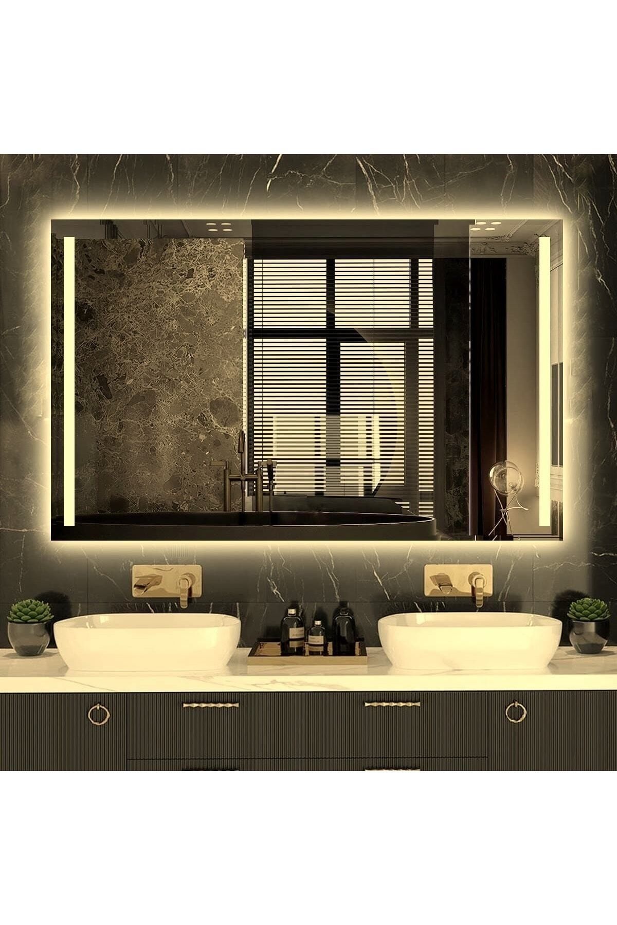 NUUN AYNA 90x70cm Gün Işığı Ledli Kumlamalı Banyo Ofis Kuaför Lavabo Aynası - Trafolu