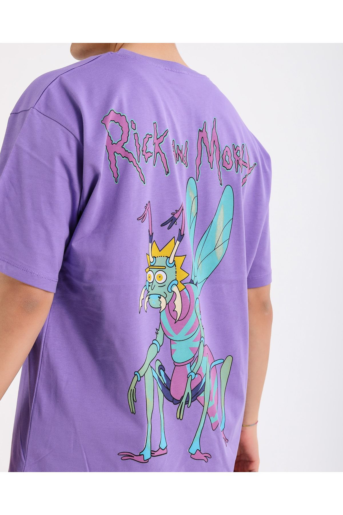 Renkli Store Bsc Oversize Rick And Morty Ön Arka Baskılı Unisex T-shirt - Mor