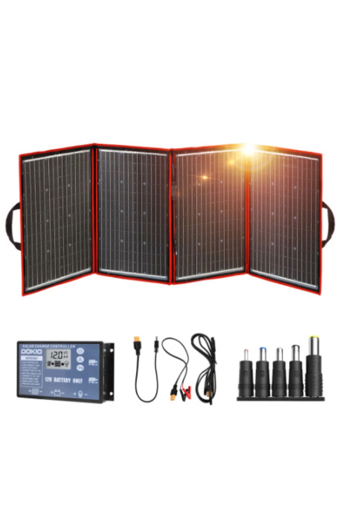 dokio Taşınabilir Katlanabilir Monokristal Güneş Paneli 220wp + Şarj Cihazı + Kablolar