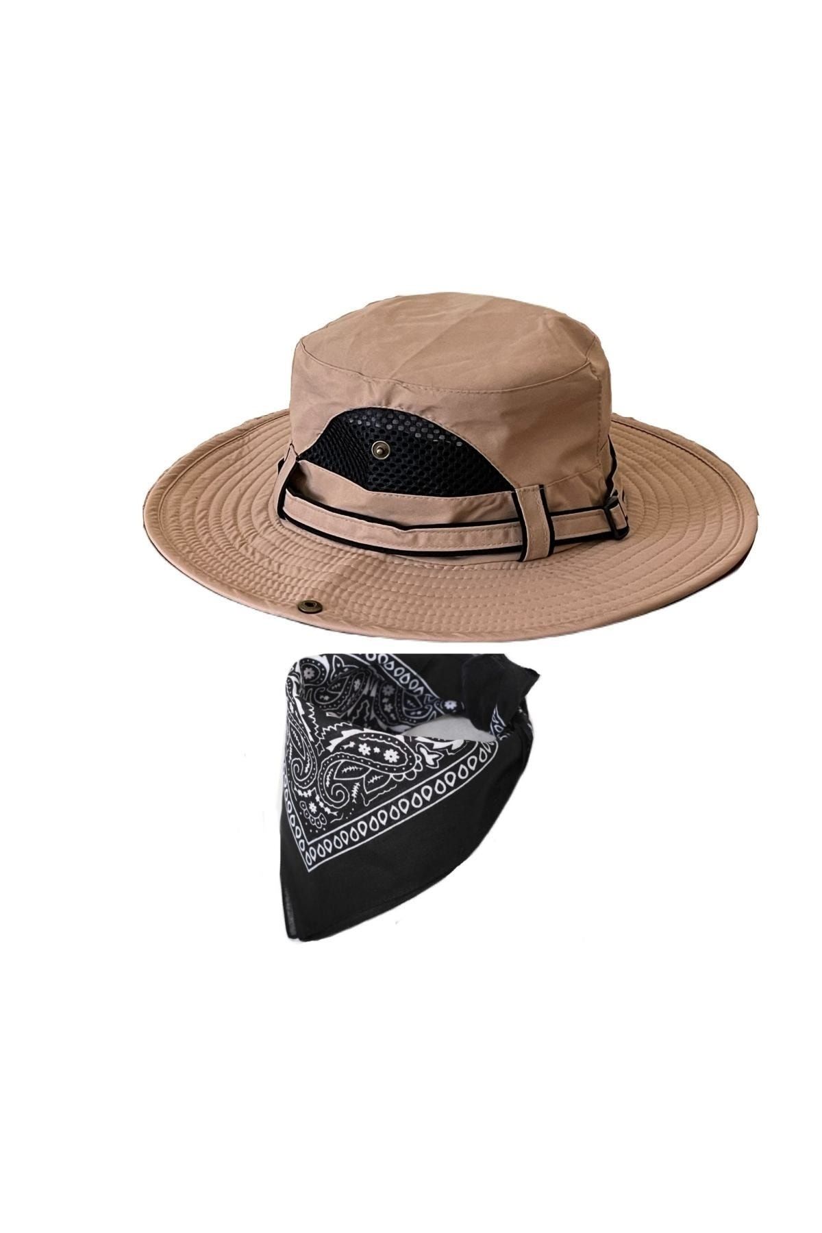 Rupen Kraft Bandana Kombinli Tam Profesyonel Yazlık Safari Fötr Fileli Kovboy Şapkası