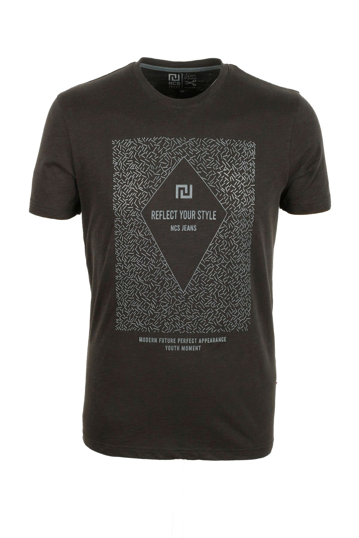 Ncs Erkek Siyah Bisiklet Yaka Baskılı %100 Pamuk Slim Fit T-shirt 1924