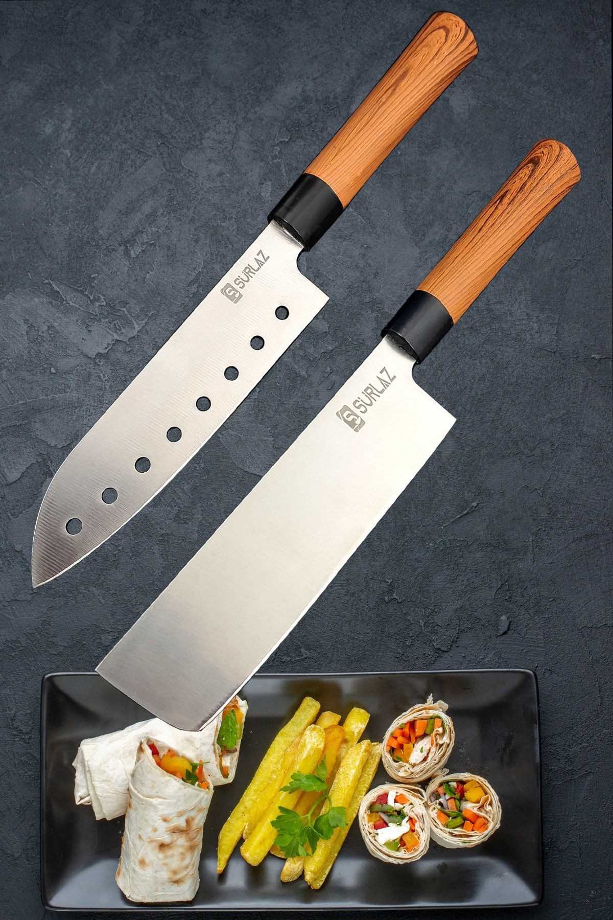 SürLaz Japans Şef Bıçak Seti 2'li Santaku Nakiri Şef Bıçağı