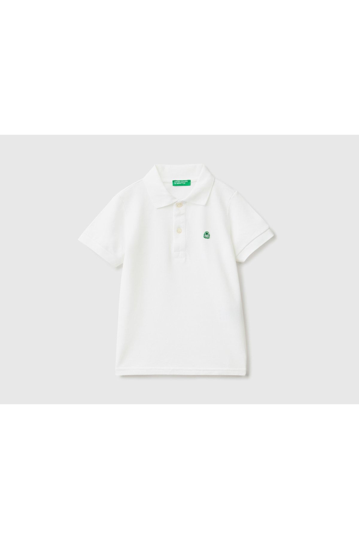 United Colors of Benetton Erkek Çocuk Beyaz Logolu Polo T-shirt Beyaz