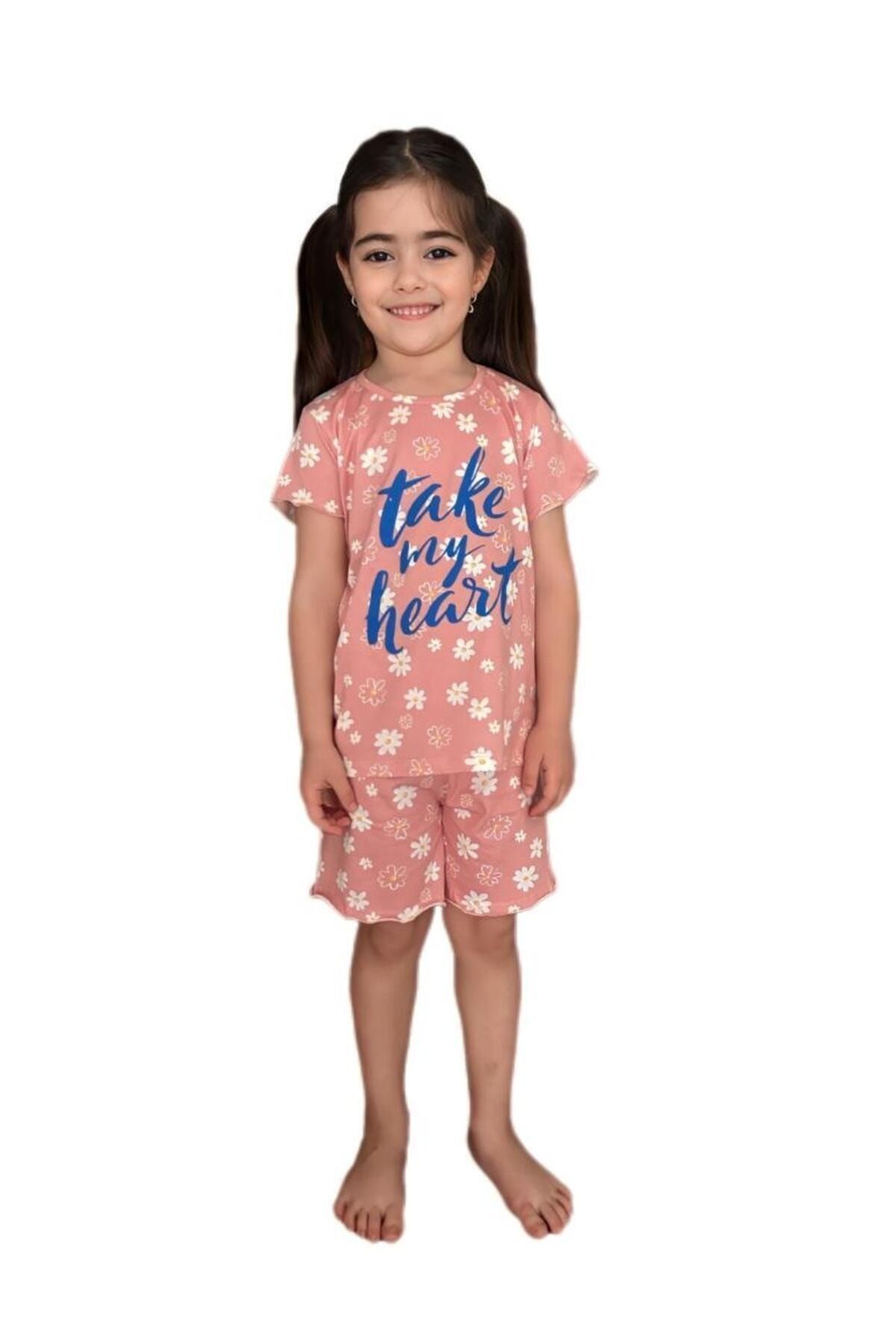 Baby LeoAsia Baby Leoaasia Papatya Desenli Pamuklu Kız Çocuk Şortlu Pijama Takımı