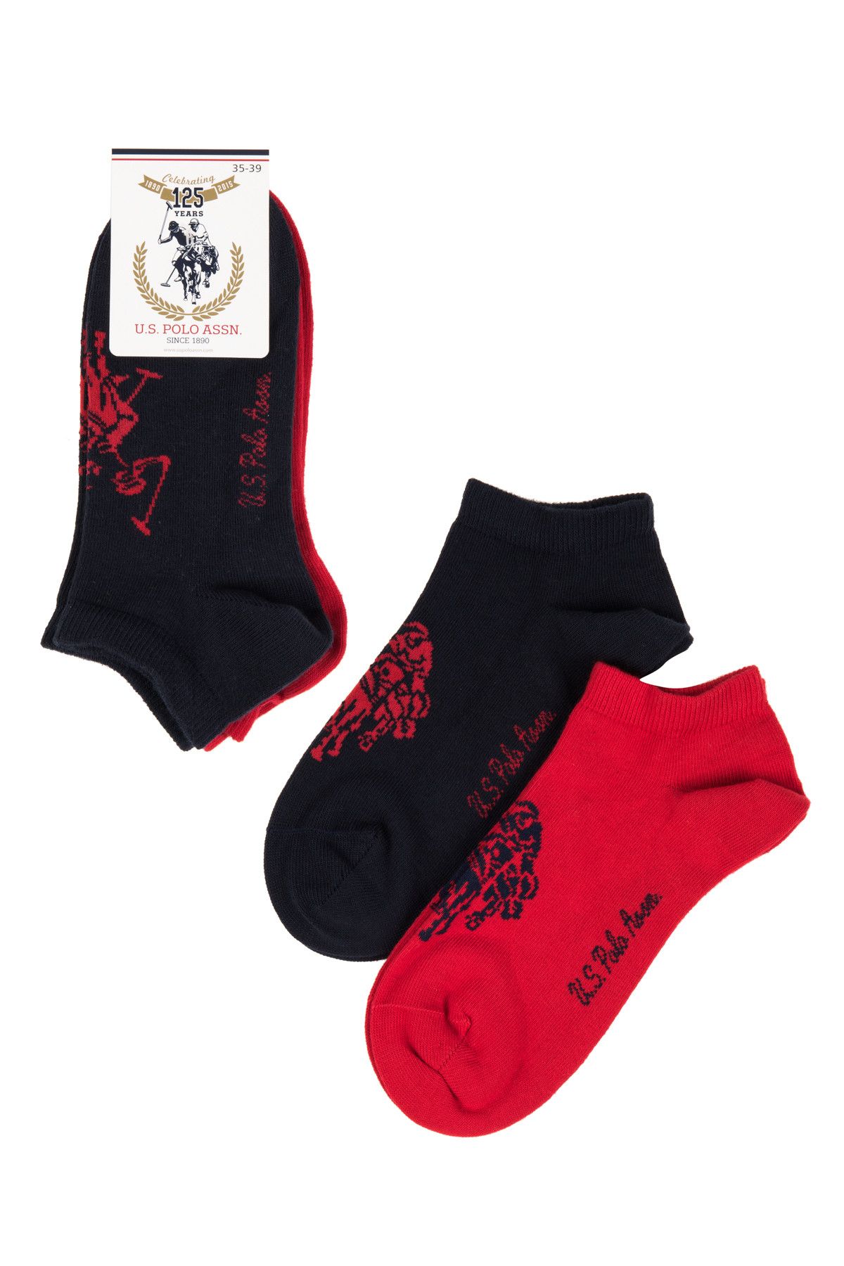 U.S. Polo Assn. Kadın Lacivert - Kırmızı  Desenli Patik Çorap  SC16FW02CS020044