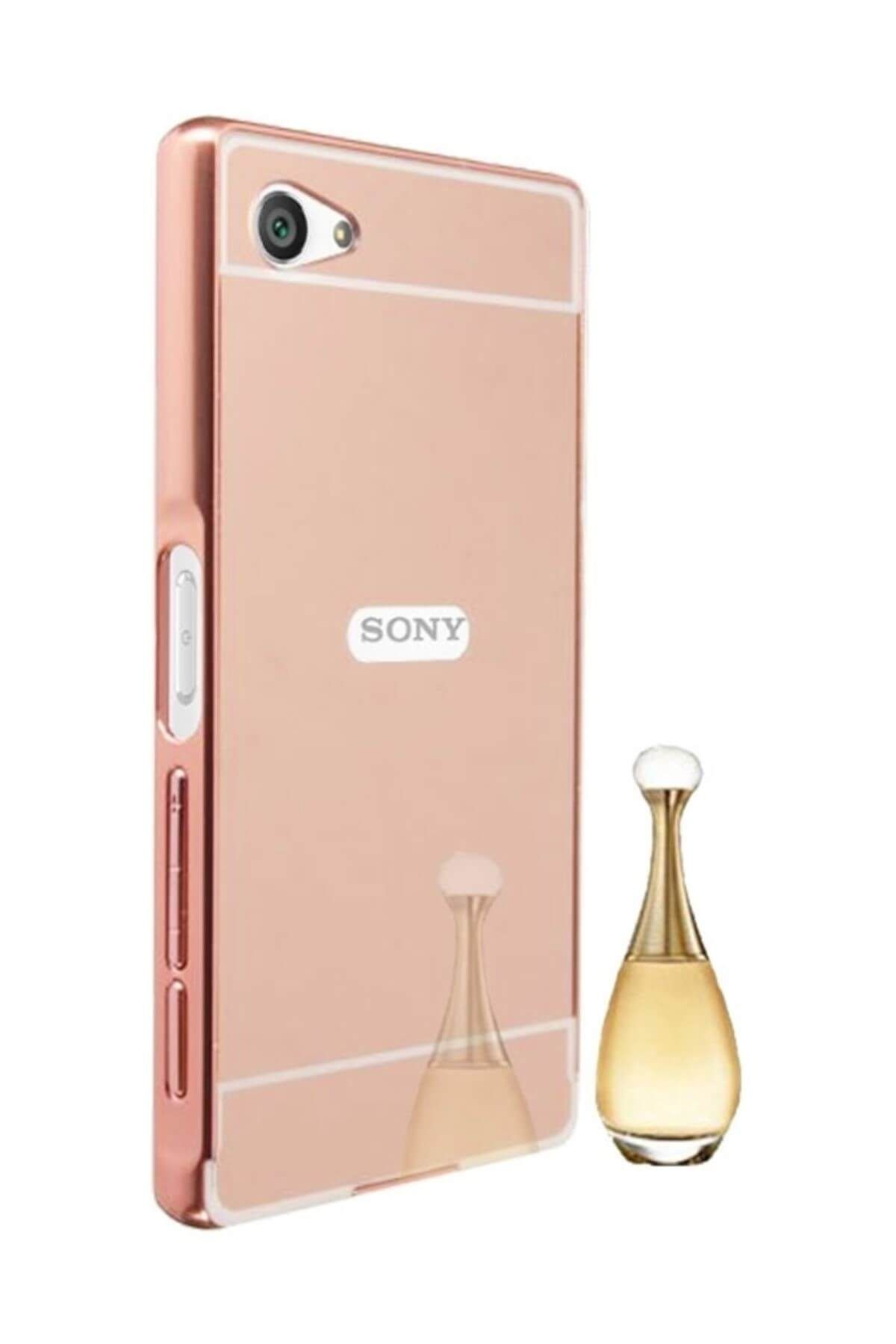 Eiroo Mirror Sony Xperia Z5 Compact Metal Kenarlı Aynalı Rose Gold Rubber Kılıf