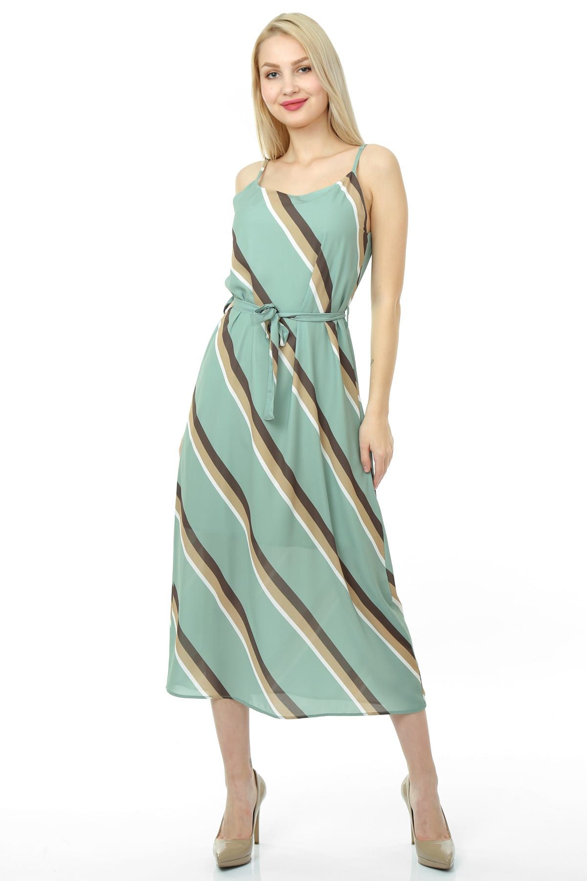 Pitti Kadın Mint Verev Çizgili Elbise 51063