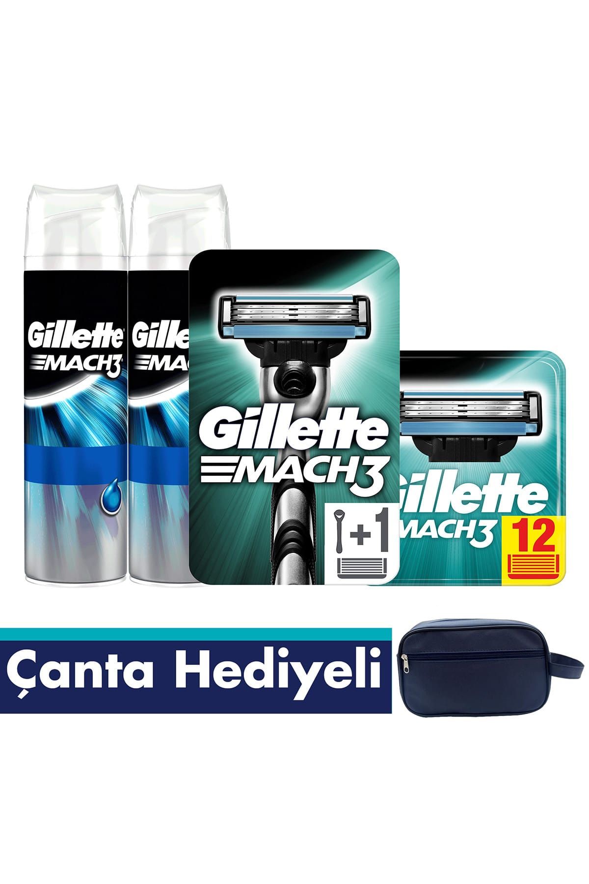 Gillette Mach3 -Tıraş Paketi (Tıraş Makinesi + 12'Li Bıçak + 2'Li Jel)