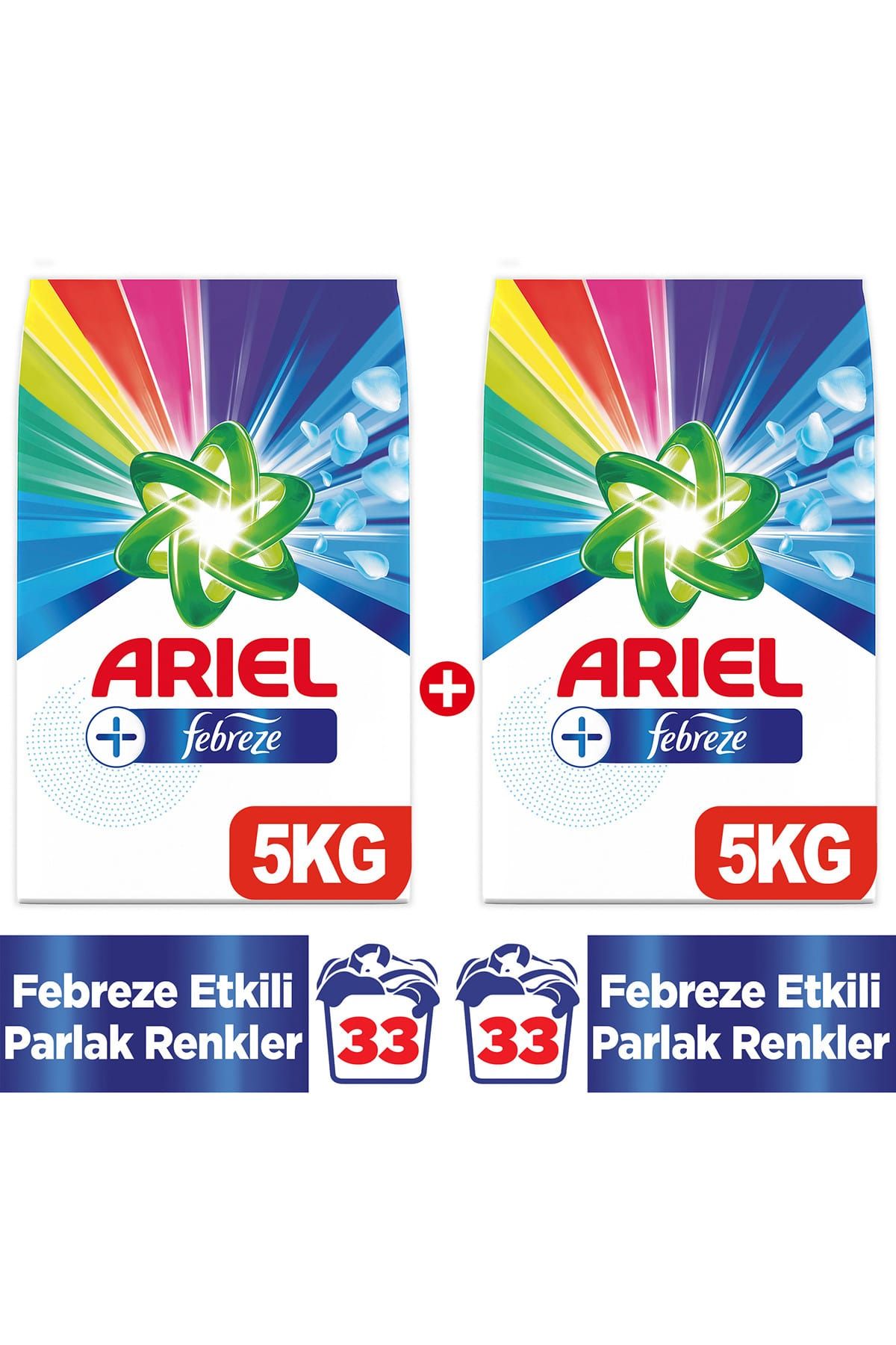 Ariel Plus Toz Çamaşır Deterjanı Febreze Etkili Parlak Renkler 5 kg + 5 kg