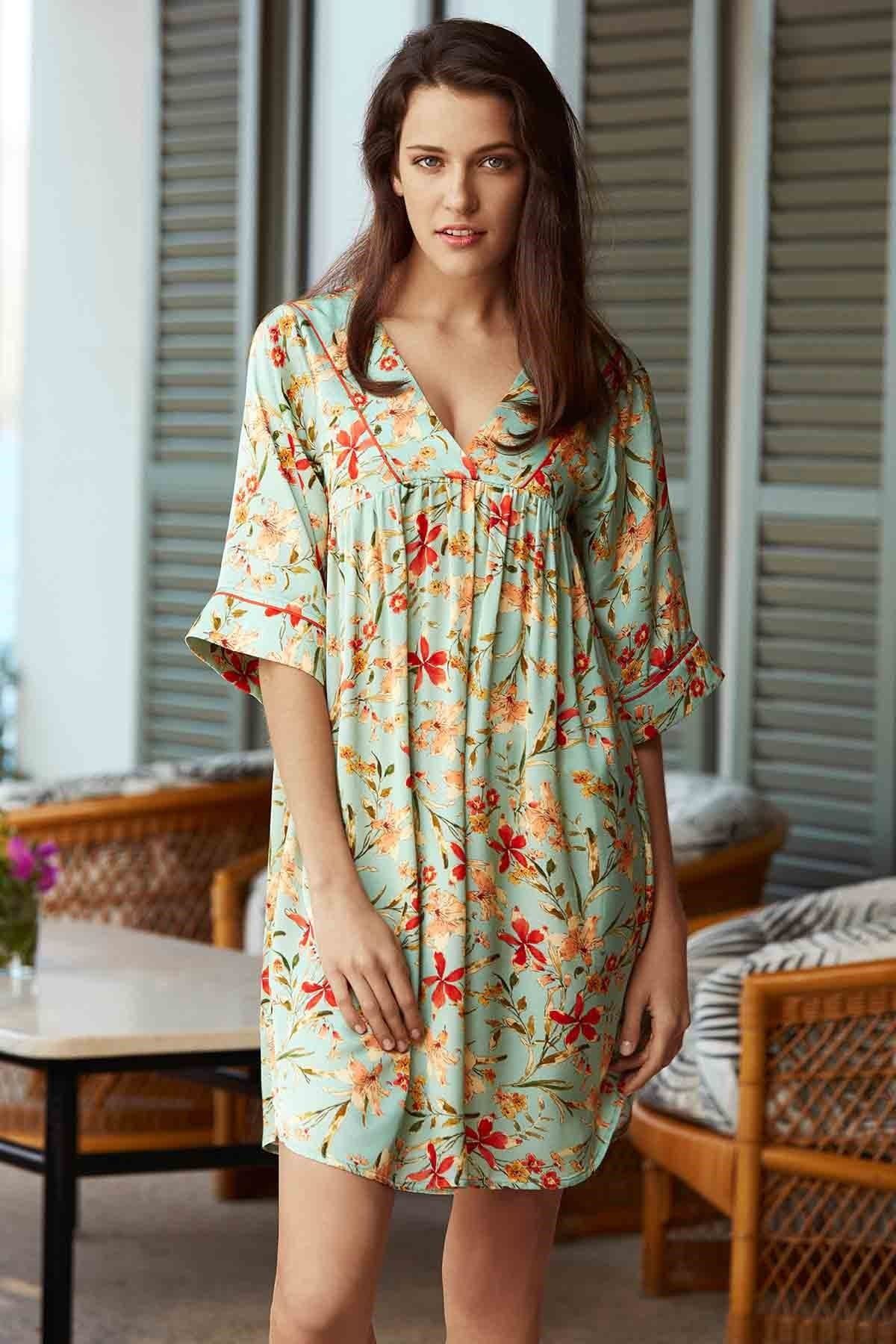 Penye Mood Kadın Renkli Elbise PM8502-SUYESILI-S