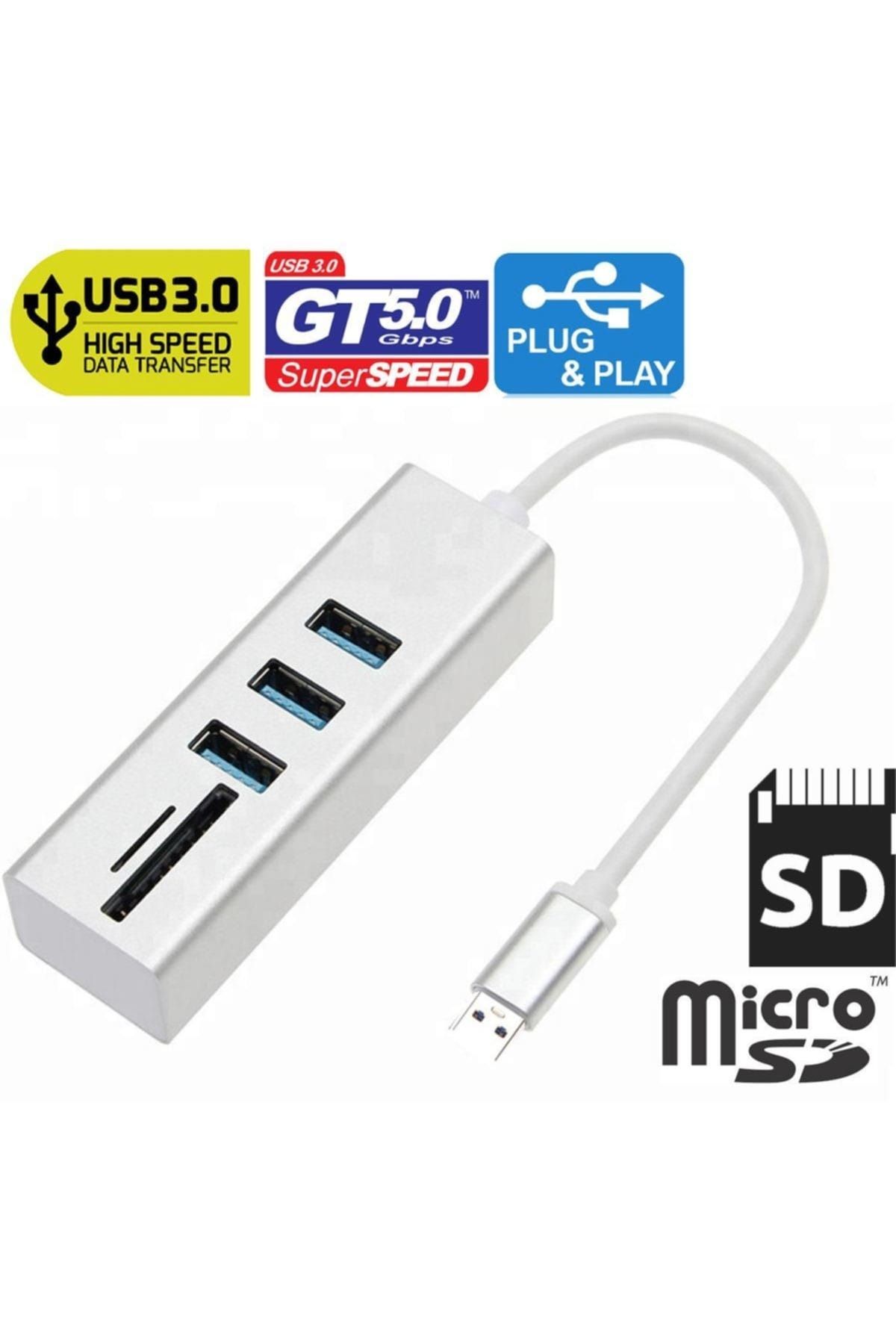 Onten 3 Port USB 3.0 Macbook Uyumlu 2 in 1 T-Flash MicroSD Kart Okuyucu