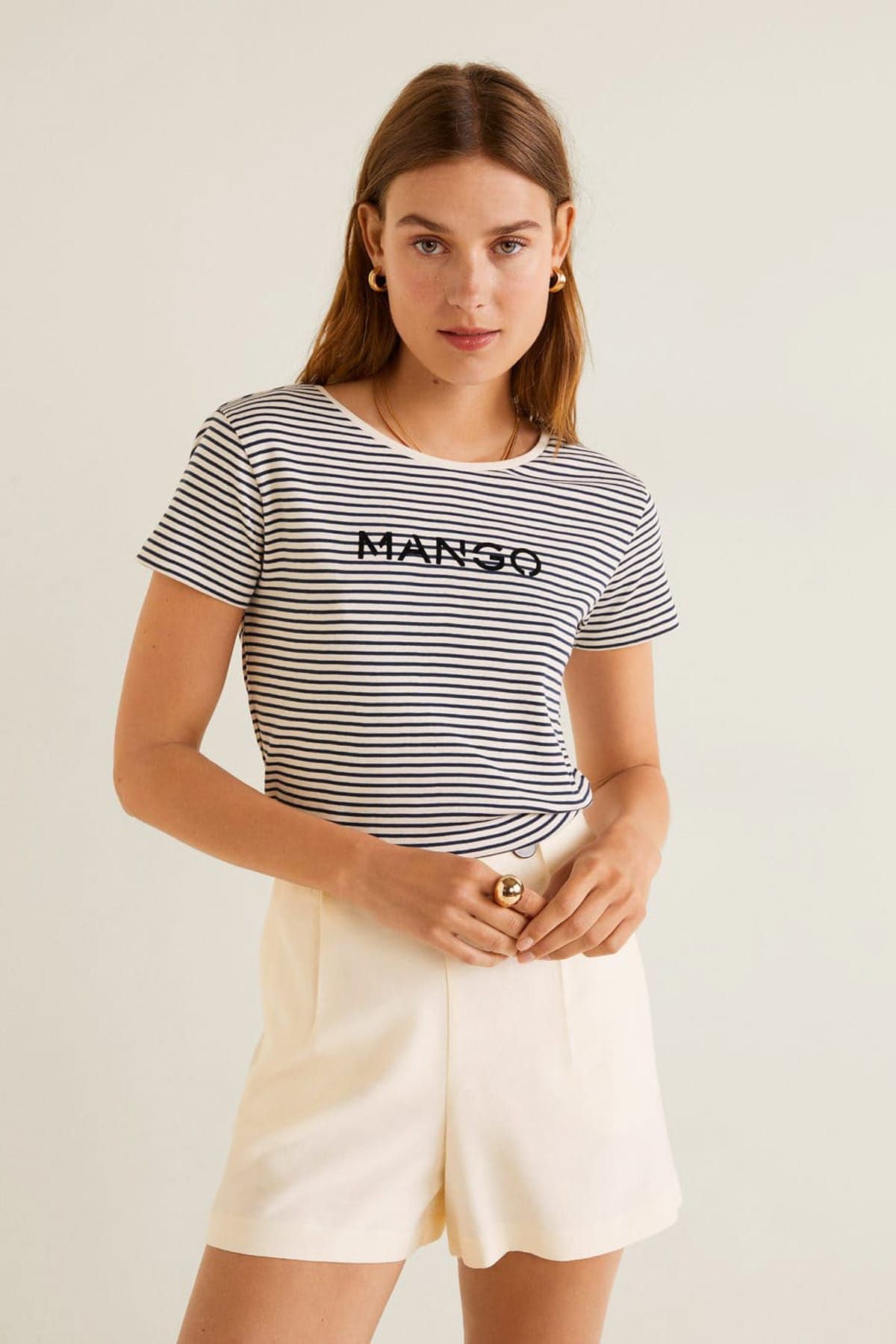 MANGO Kadın Kırık Beyaz Logolu Koton Tişört 53030665