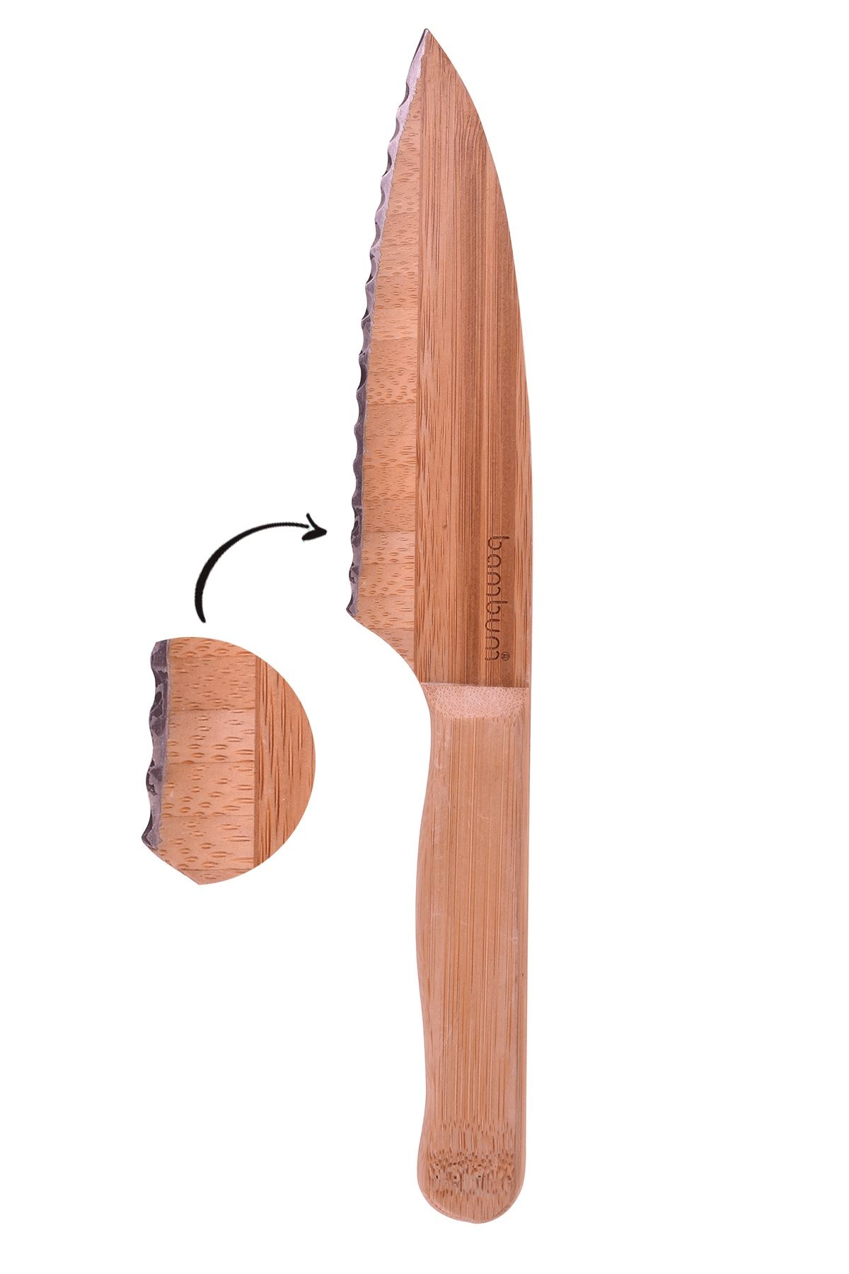 Bambum Titan - Bambu Ve Çelik Şef Bıçağı Tırtıklı-b0997