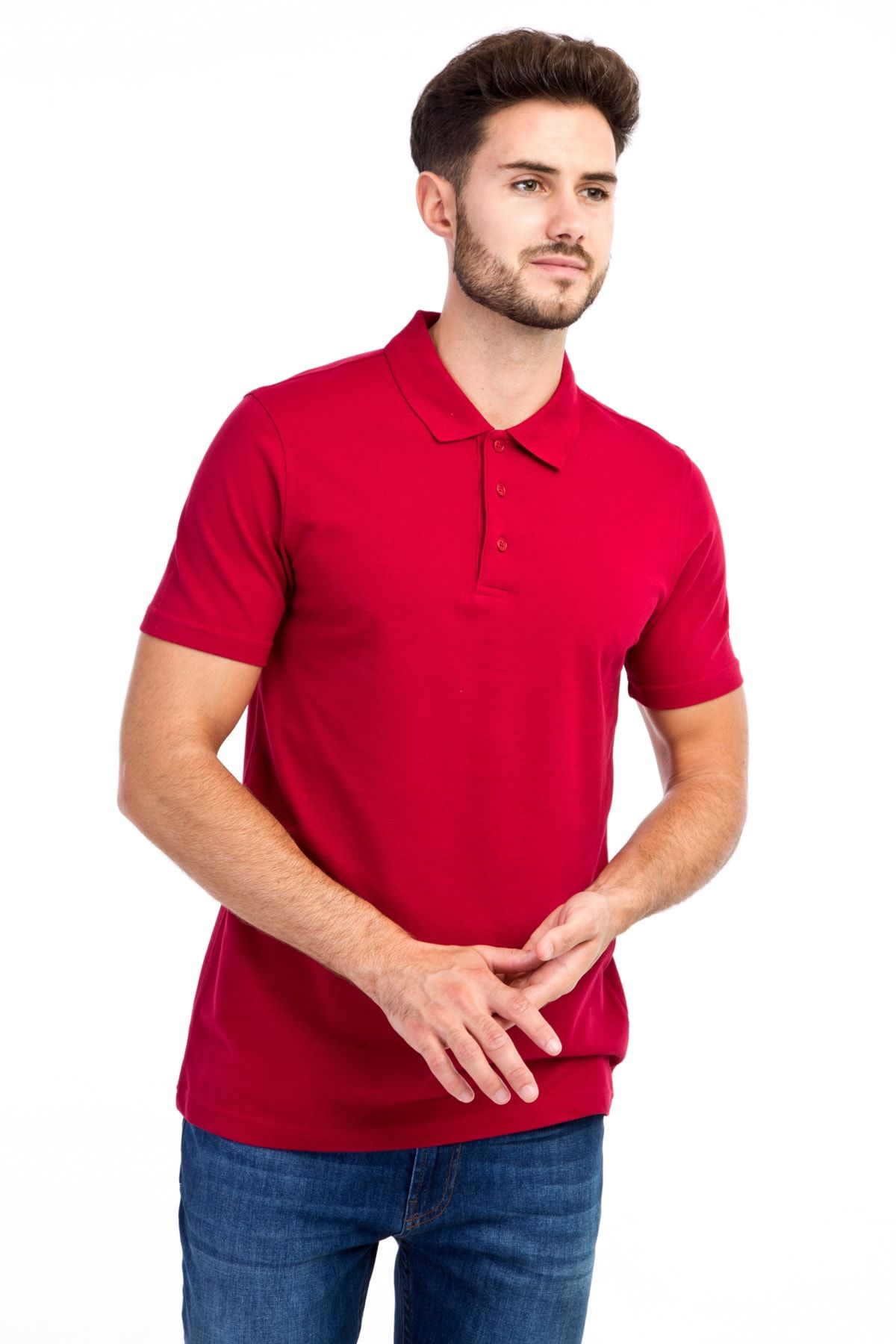 Kiğılı Erkek Kırmızı Polo Yaka Düz Slimfit T-Shirt - 9093