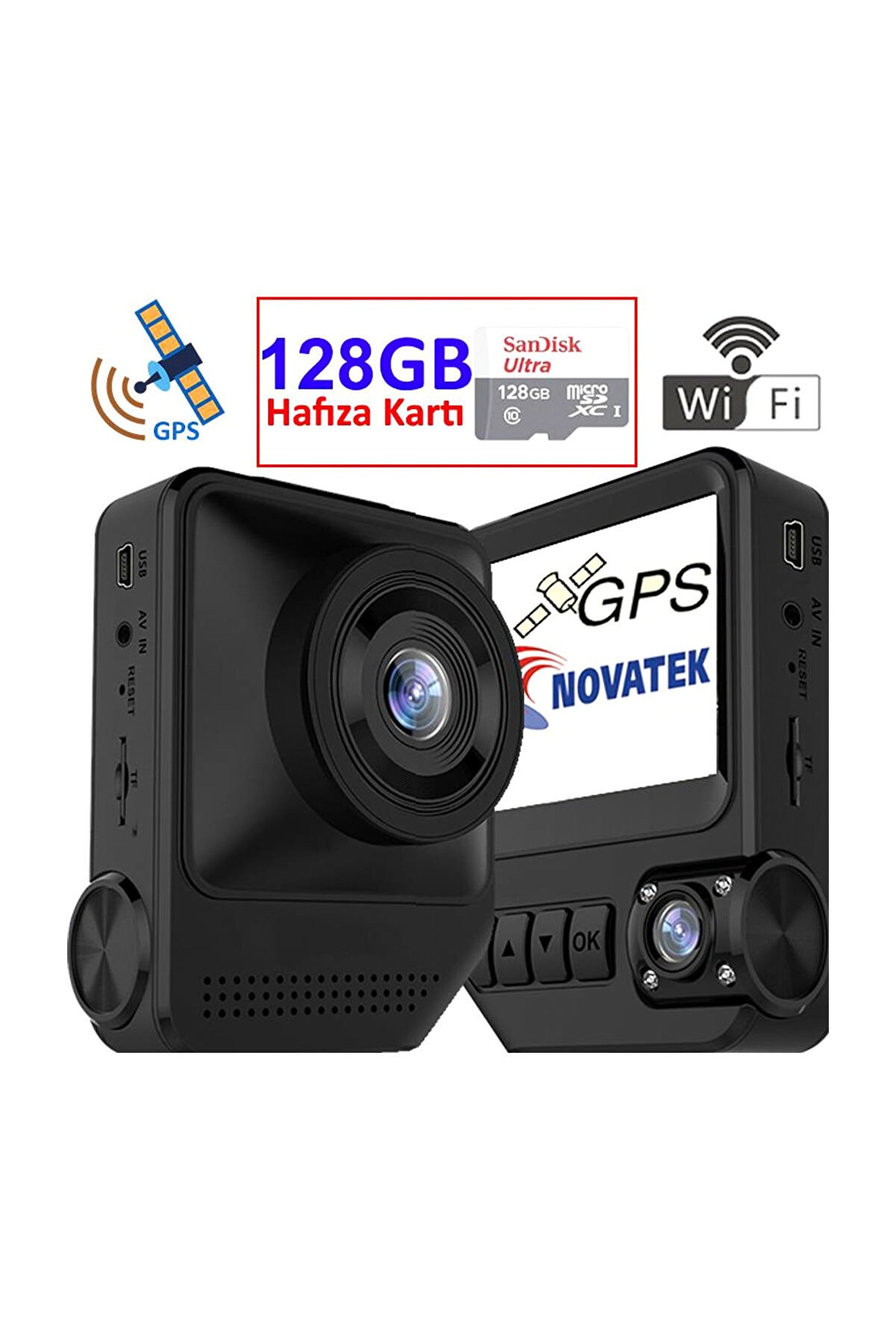 Novatek NT232GW+128GB Wifi GPS Hız Ölçer Çift Yön Araç İçi Kamera