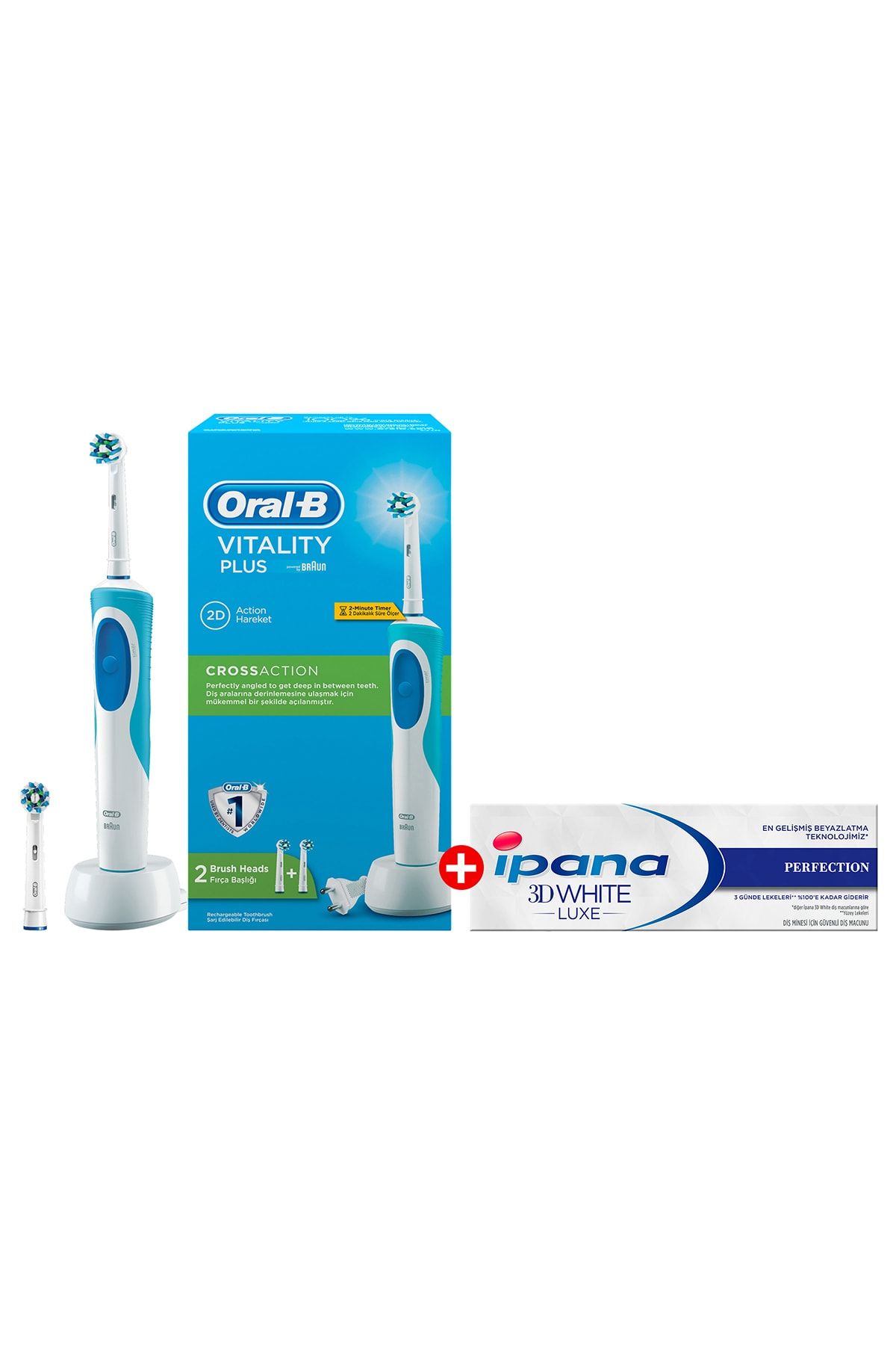 Oral-B Vitality Plus Şarj Edilebilir Diş Fırçası Cross Action + 1 Yedek Başlık + 3 Boyutlu Beyazlık Luxe