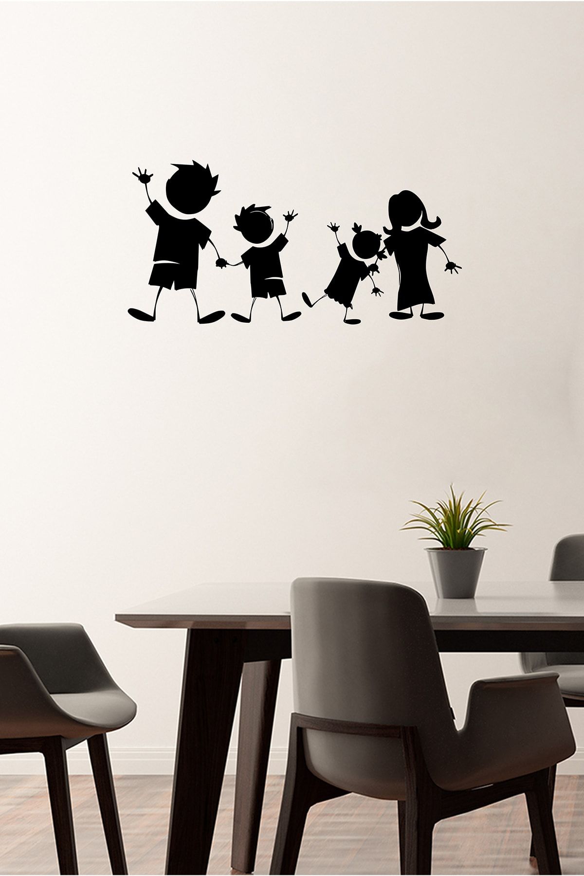 New Jargon Ele Ele Tutuşmuş Musmutlu Çocuklar 60x30 cm Duvar Sticker - Siyah
