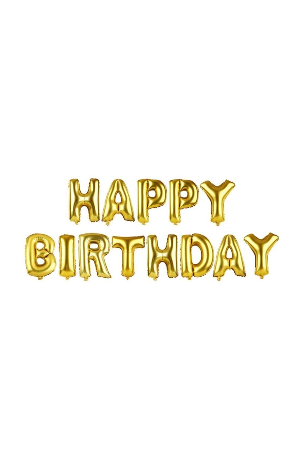 Parti Dolabı 40cm Gold Altın Rengi Happy Birthday Yazılı Harf Folyo Balon Seti