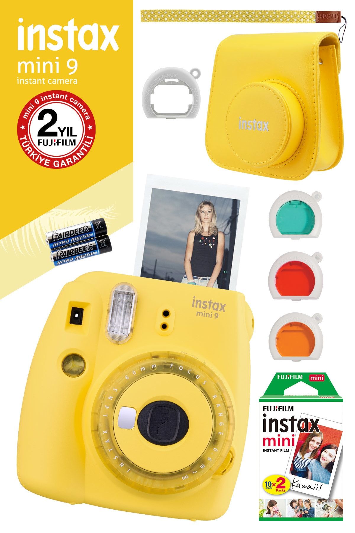 Fujifilm instax mini 9 Sarı Fotoğraf Makinesi ve Hediye Seti 4