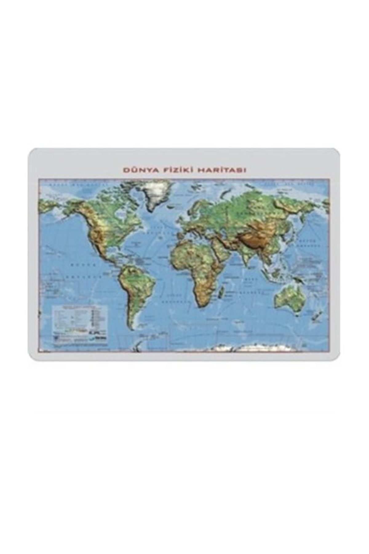 Gürbüz Kabartma Dünya Fiziki Haritası - 35x50