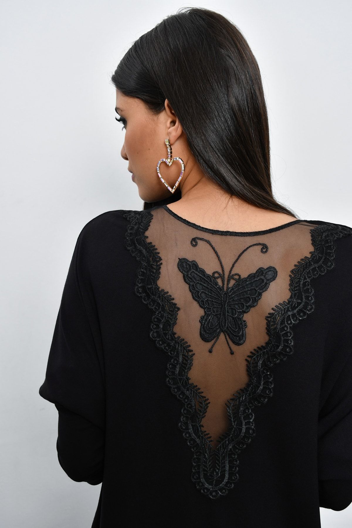 Cool & Sexy Kadın Siyah Sırtı Kelebekli Güpürlü Bluz TZ62